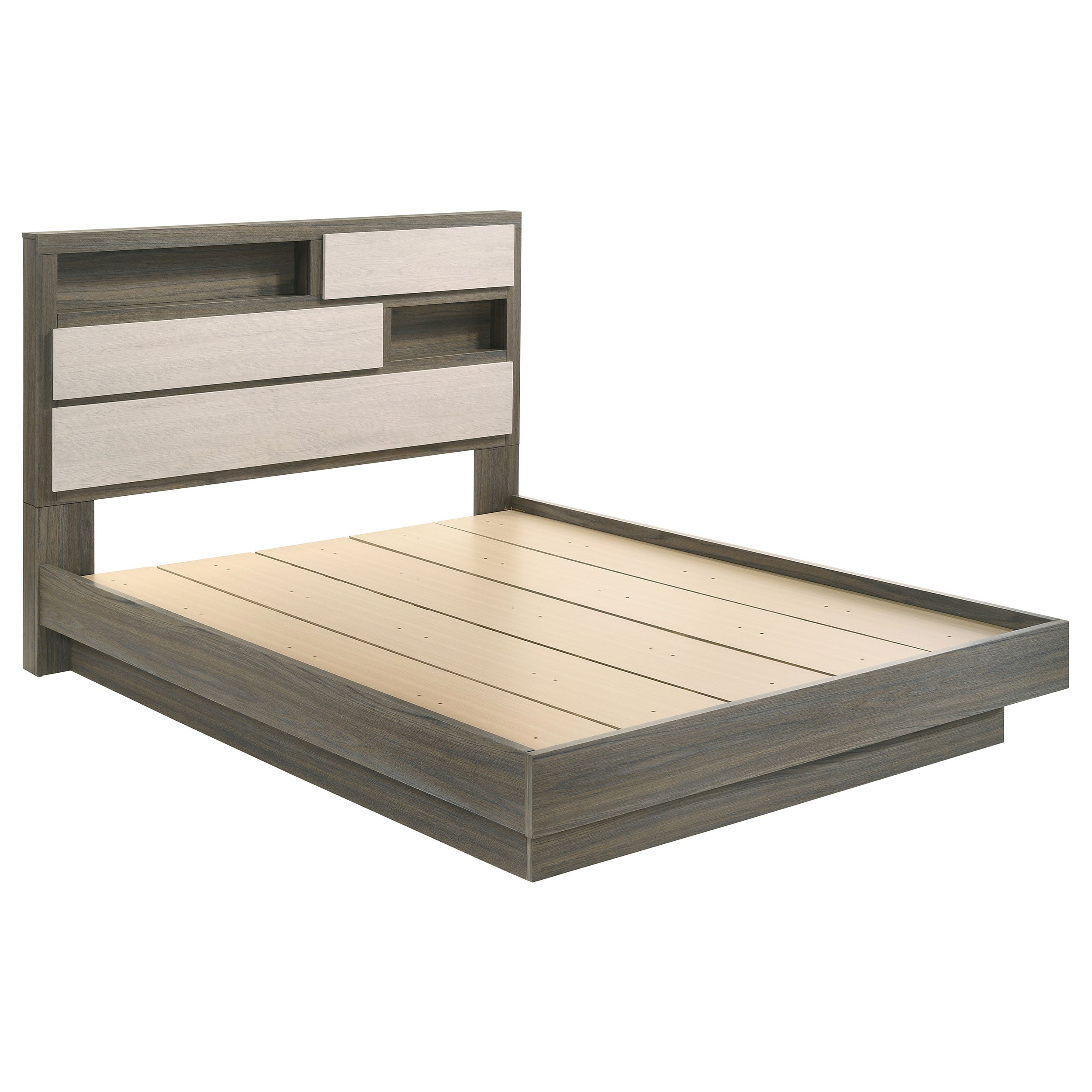 Fenwick Queen Bed Bookcase Headboard Grey Oak — view 1