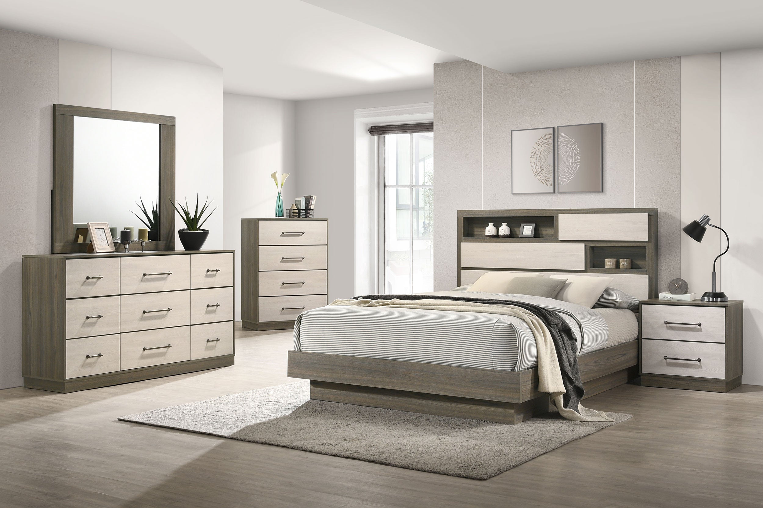 Fenwick Queen Bed Bookcase Headboard Grey Oak — view 13