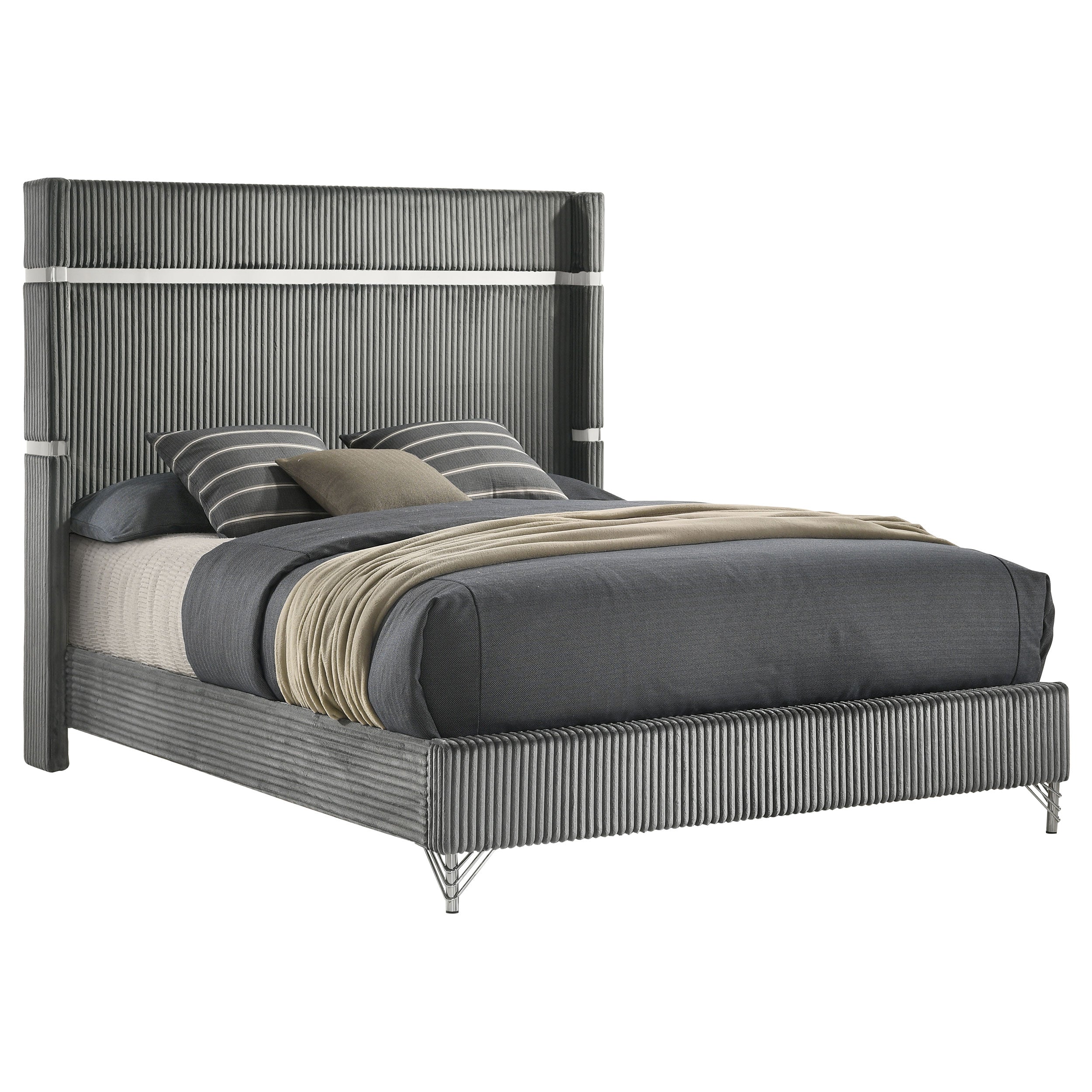 Lucia 61-inch Upholstered Queen Wingback Bed Grey — view 3