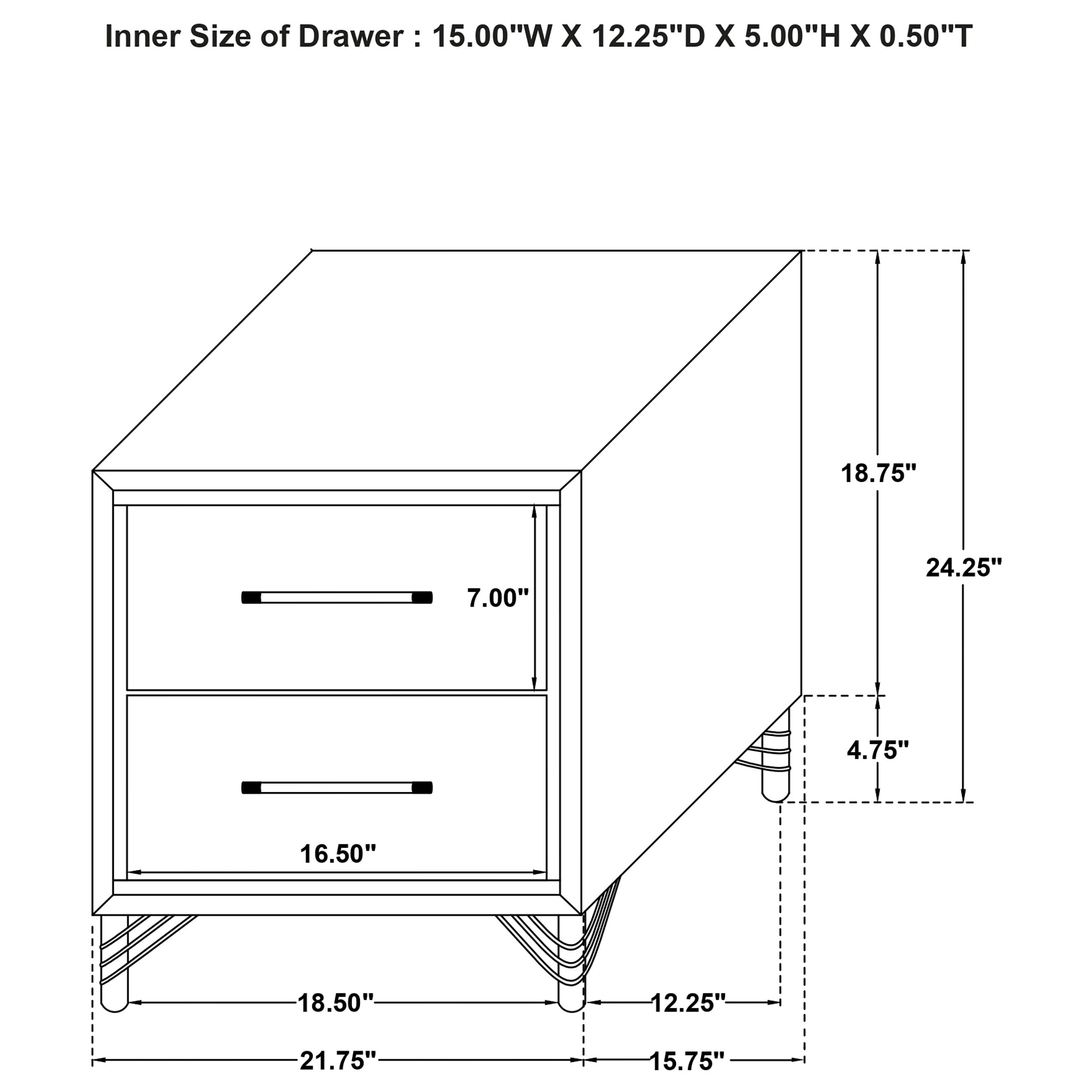 Lucia 2-drawer Nightstand Bedside Table Black — view 13