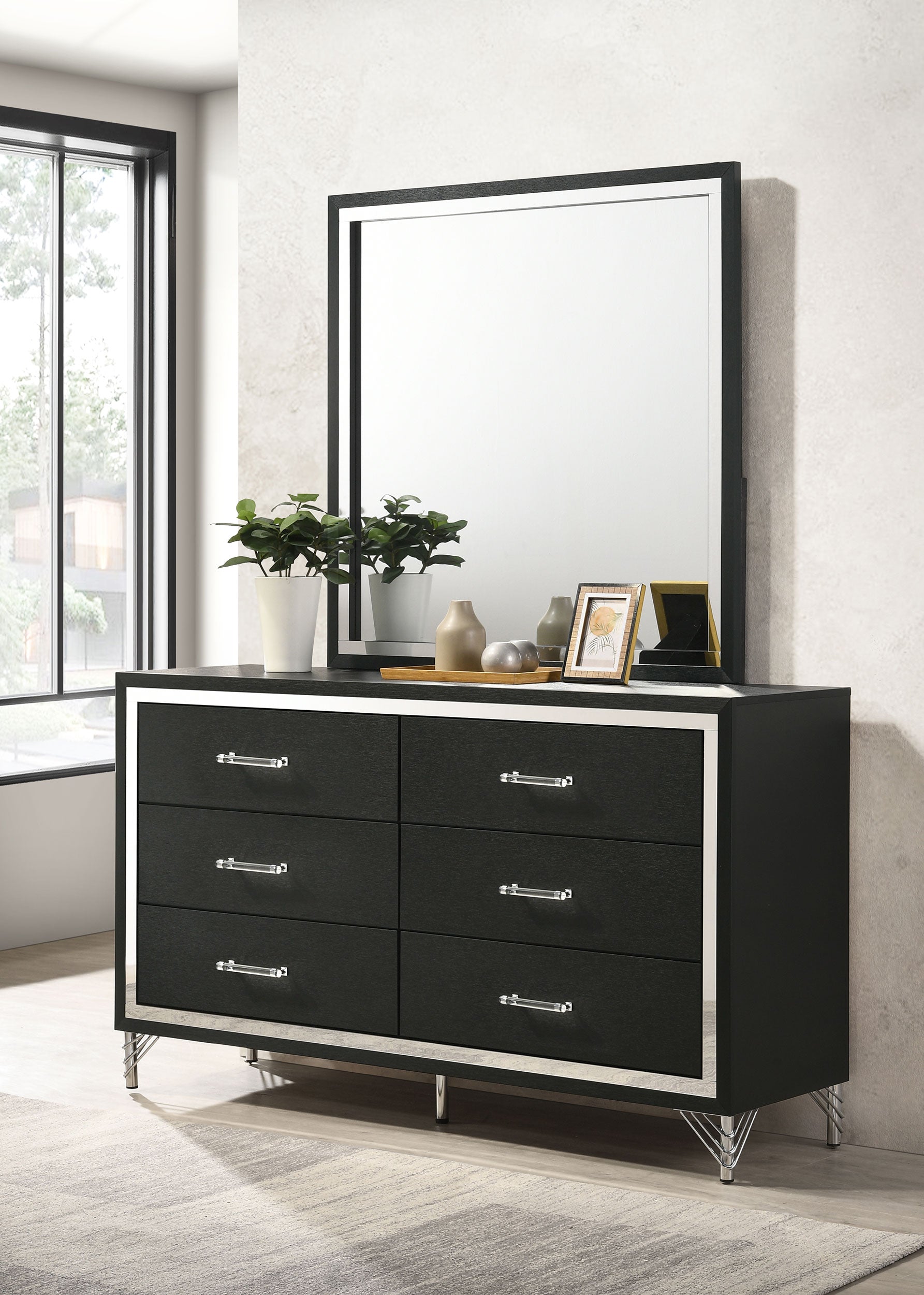 Lucia 6-drawer Dresser and Mirror Black — view 2