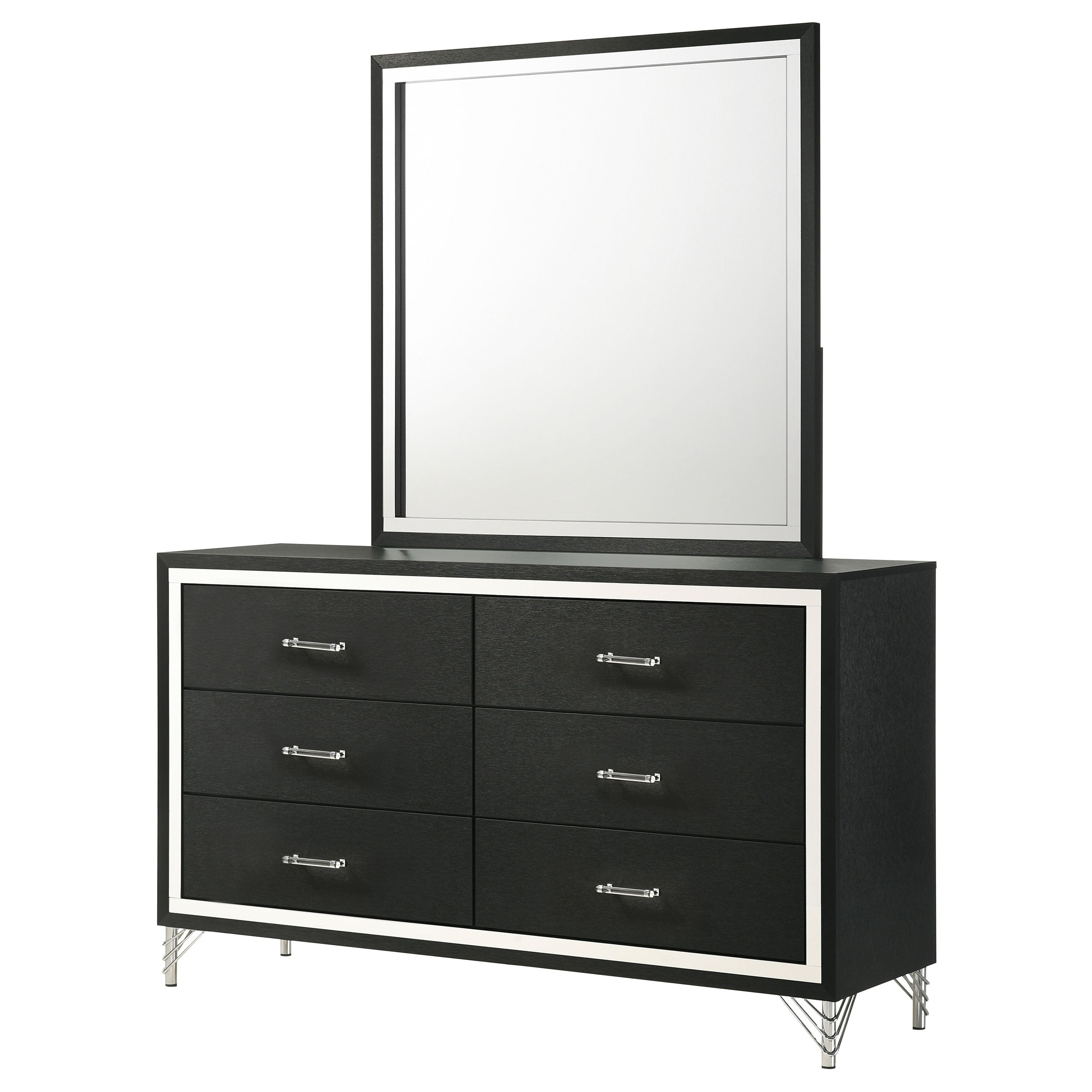 Lucia 6-drawer Dresser and Mirror Black — view 4