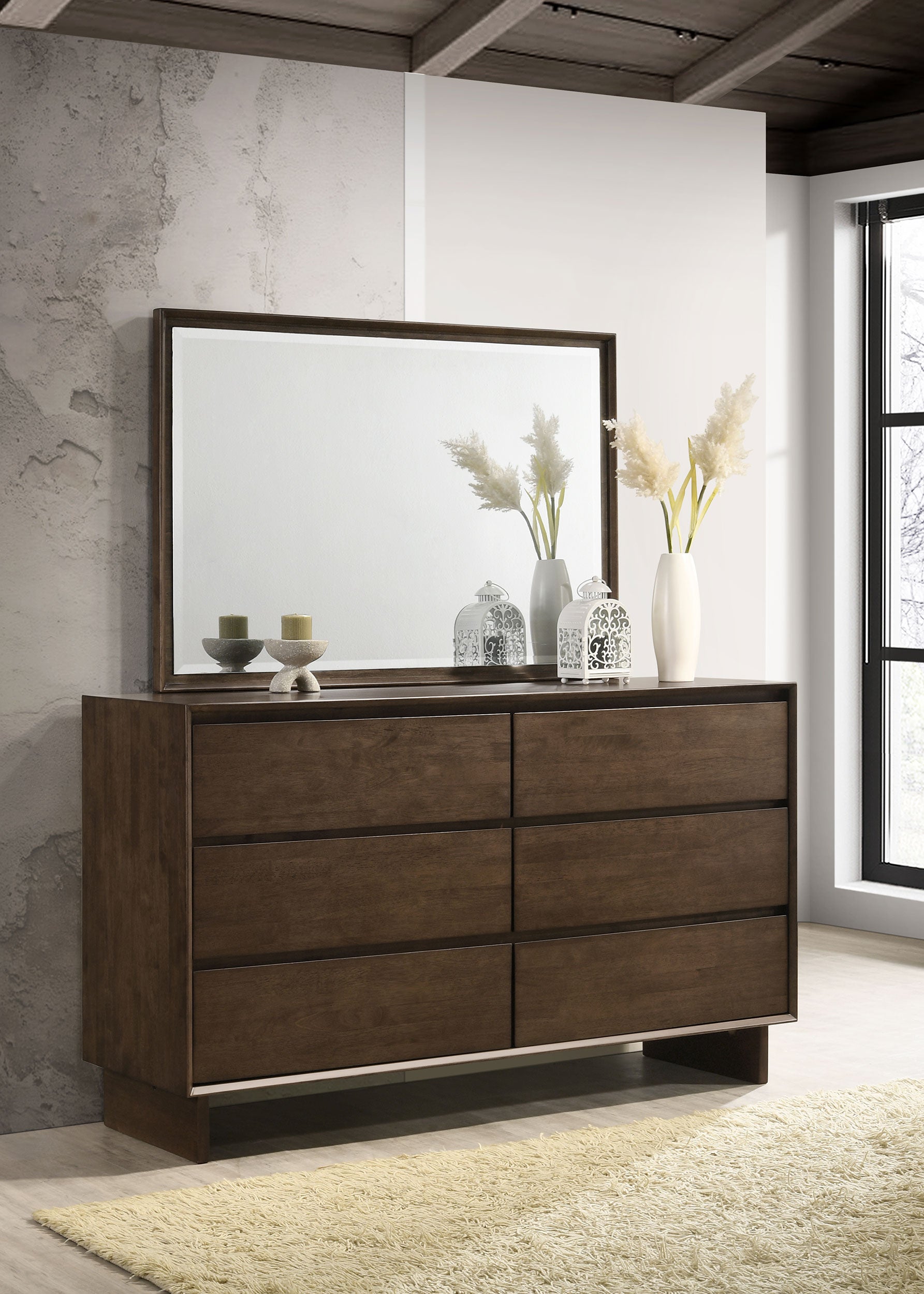 Glenwood 6-drawer Dresser and Mirror Warm Brown — view 2