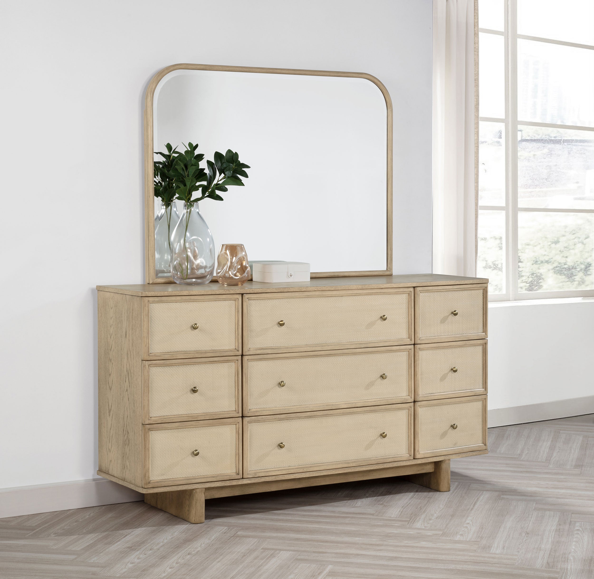 Kailani 9-drawer Dresser and Mirror Beige Oak — view 2