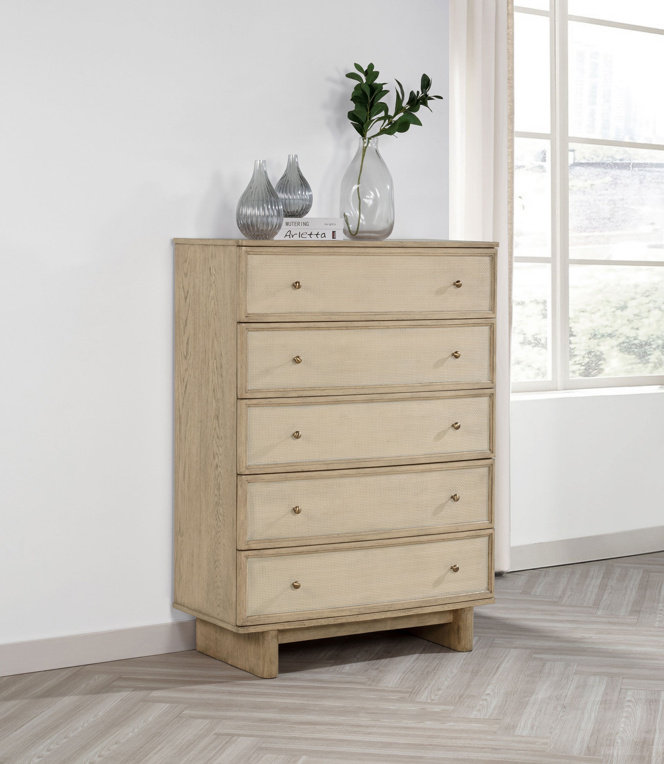 Kailani 5-drawer Bedroom Chest of Drawers Beige Oak — view 2