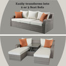 Salena - Patio Sofa With 2 Pillows & 2 Ottomans - Beige Fabric & Gray Wicker