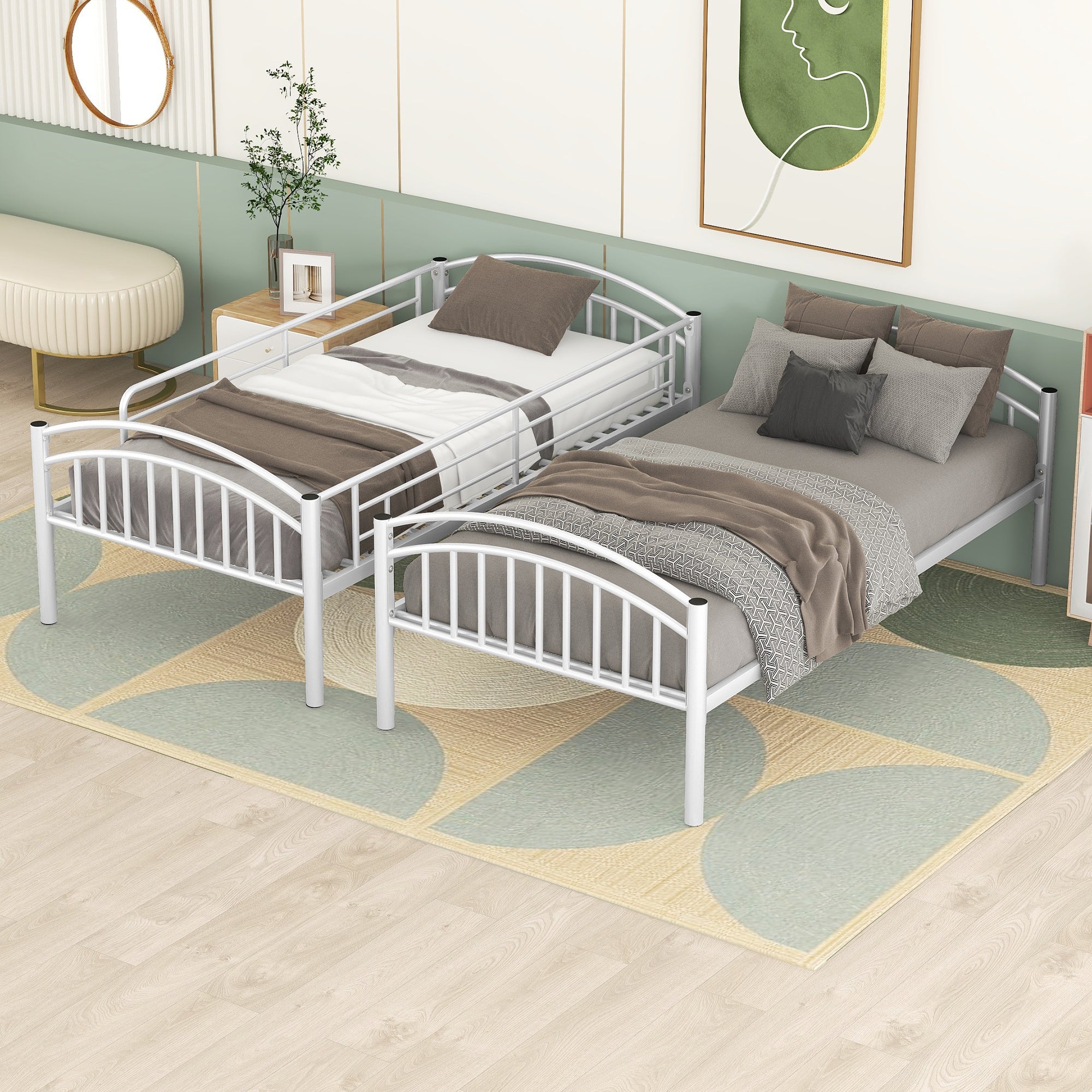 Twin Over Twin Metal Bunk Bed,Divided into Two Beds(White){OLD SKU:MF280424AAK} - Atlantic Fine Furniture Melbourne FL