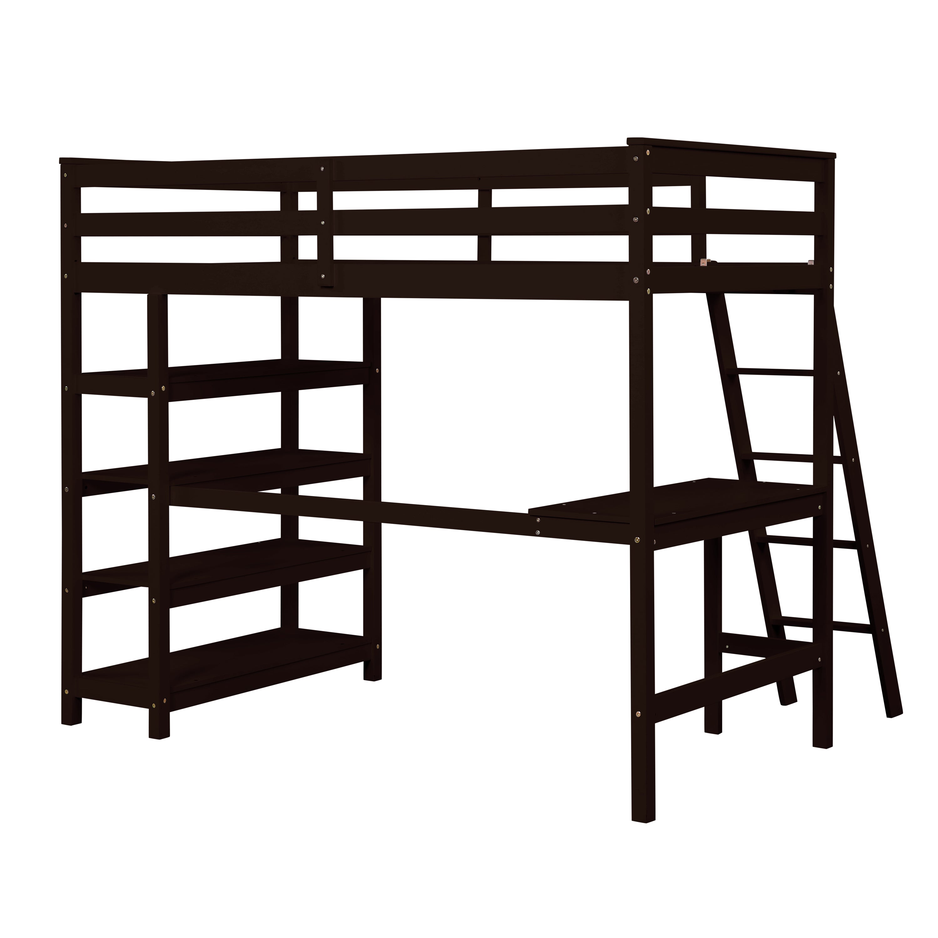 Twin Loft Bed with desk,ladder,shelves , Espresso - Atlantic Fine Furniture Melbourne FL
