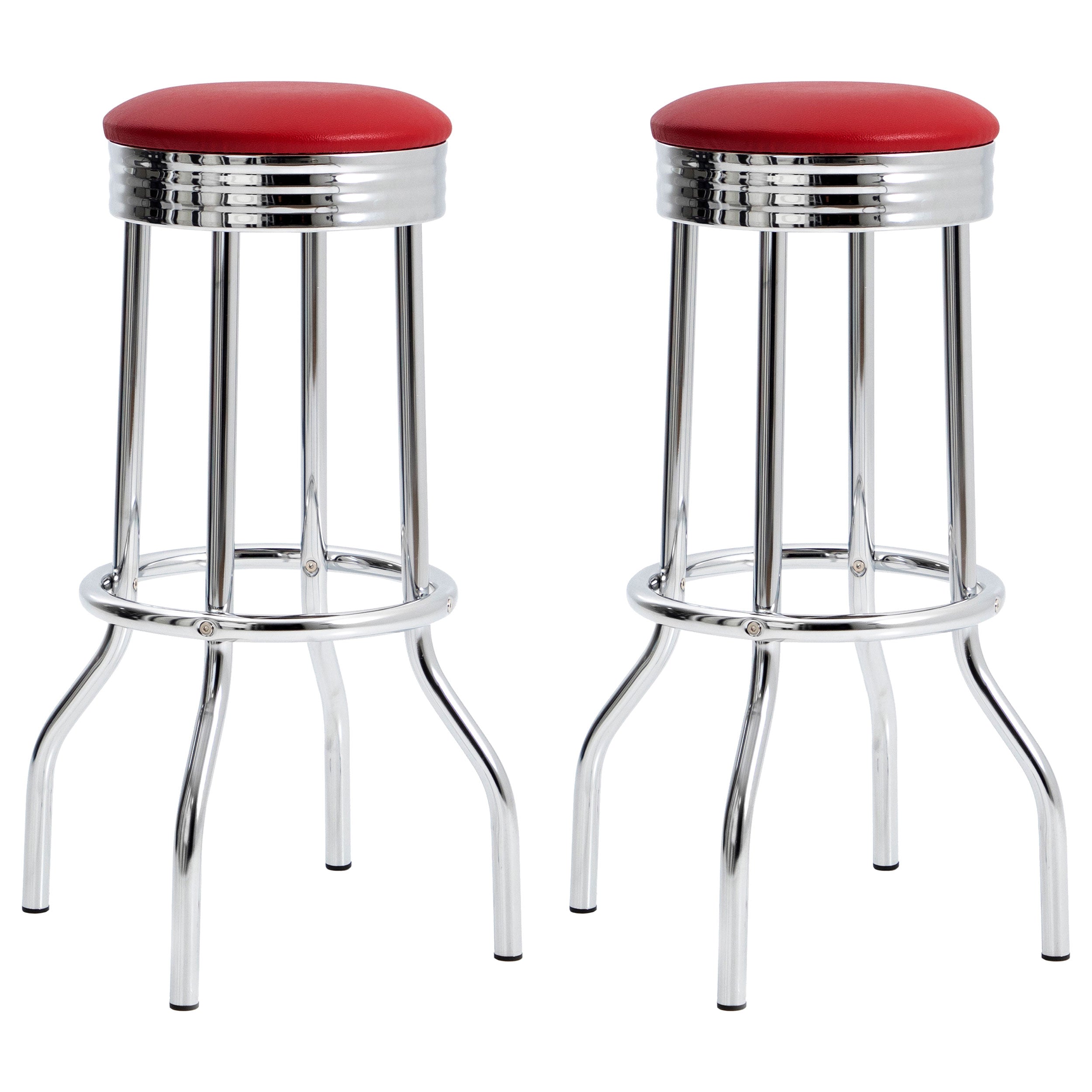 Retro Upholstered Metal Swivel Bar Stool Red (Set of 2) — view 1
