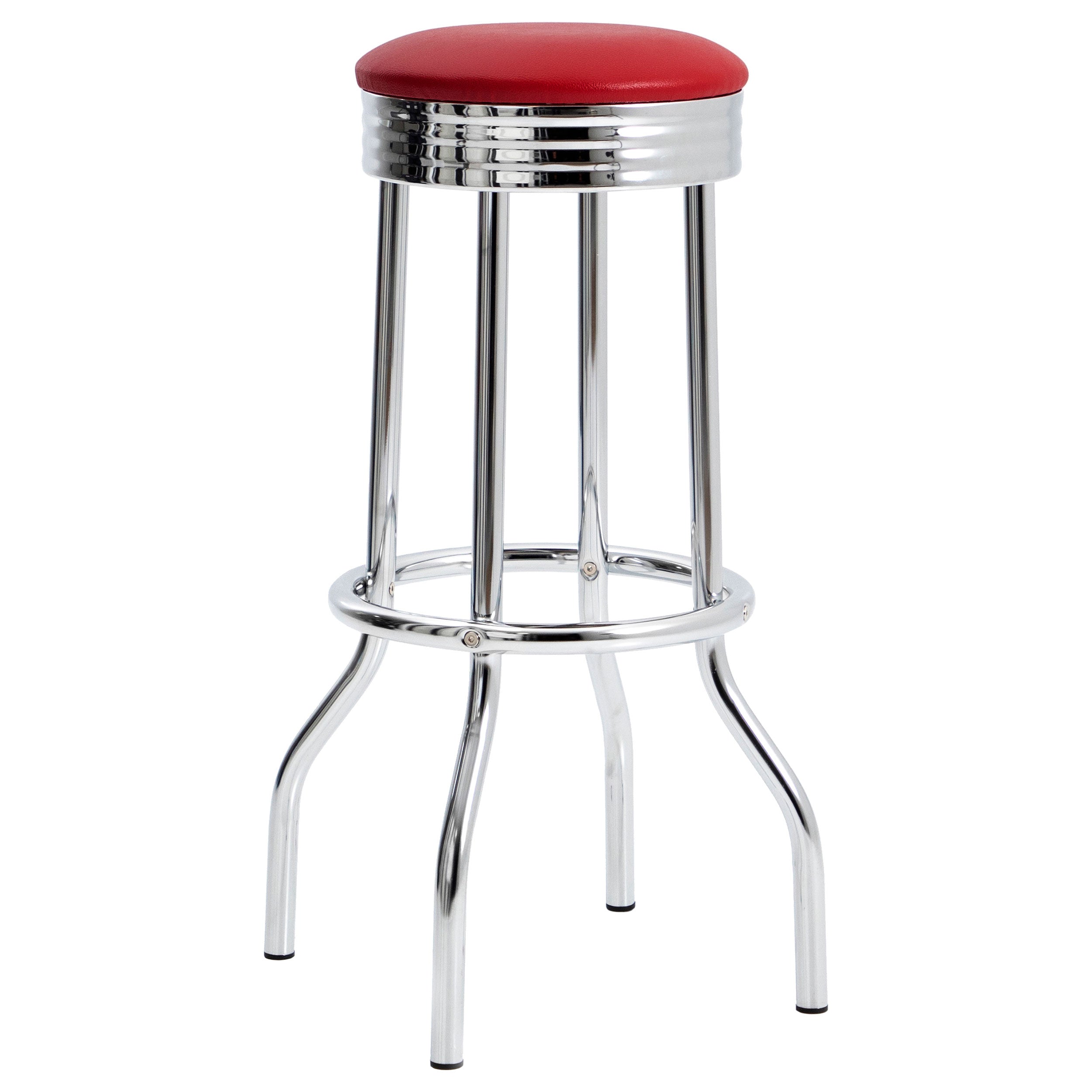 Retro Upholstered Metal Swivel Bar Stool Red (Set of 2) — view 3