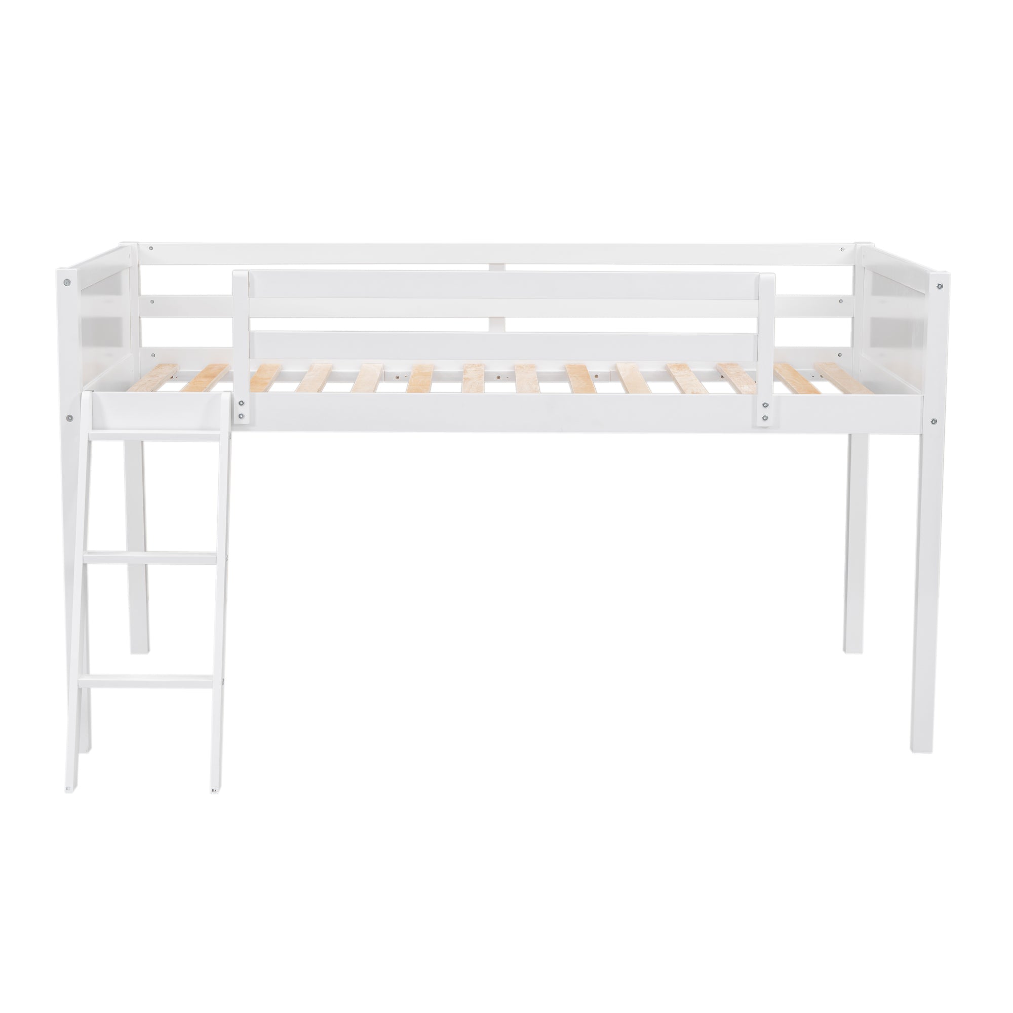 Twin Size Wood Loft Bed with Ladder, ladder can be placed on the left or right, White - Atlantic Fine Furniture Melbourne FL