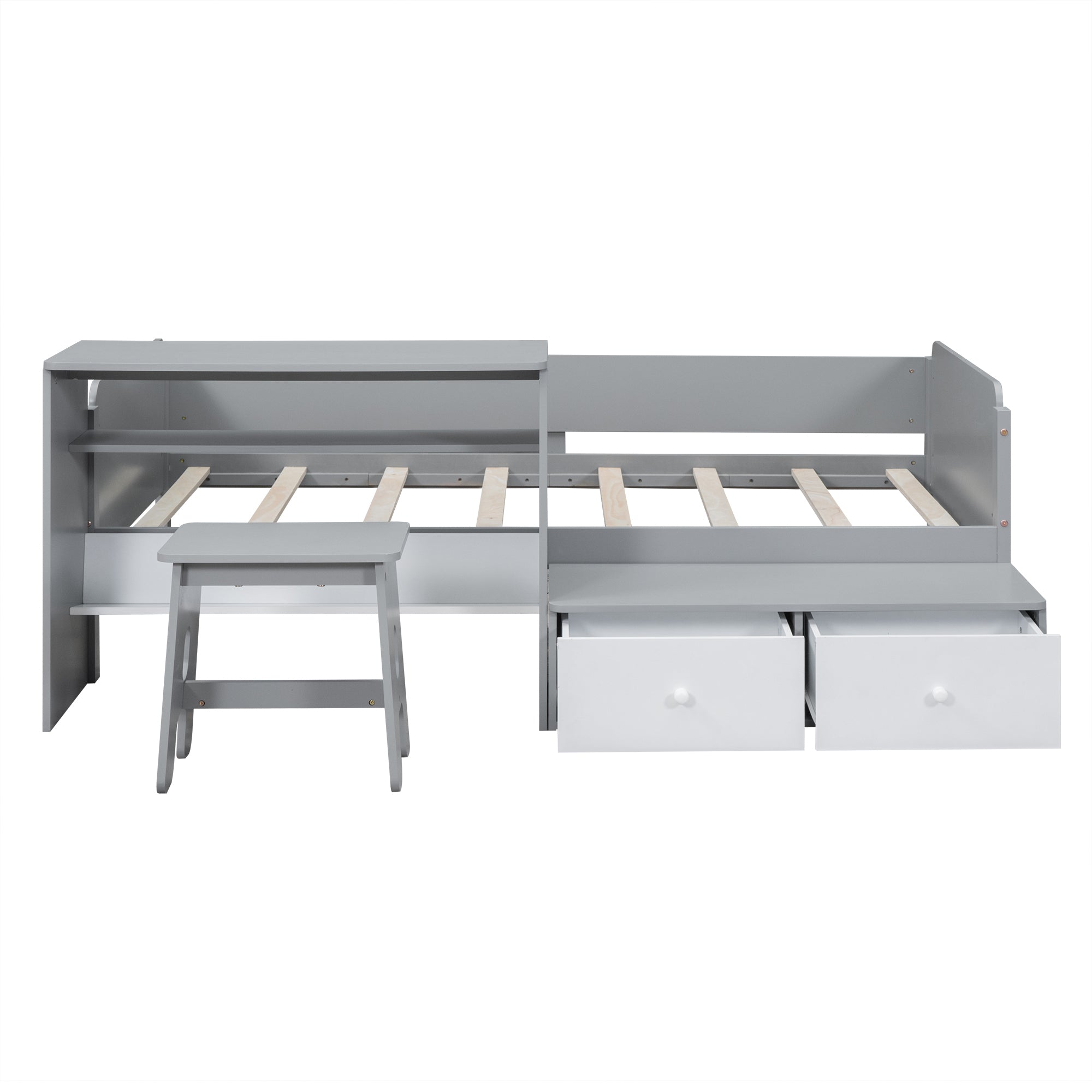 Wood Twin Size Platform Bed with 2 Drawers and 1 Chair&Desk Set, Gray+White - Atlantic Fine Furniture Melbourne FL