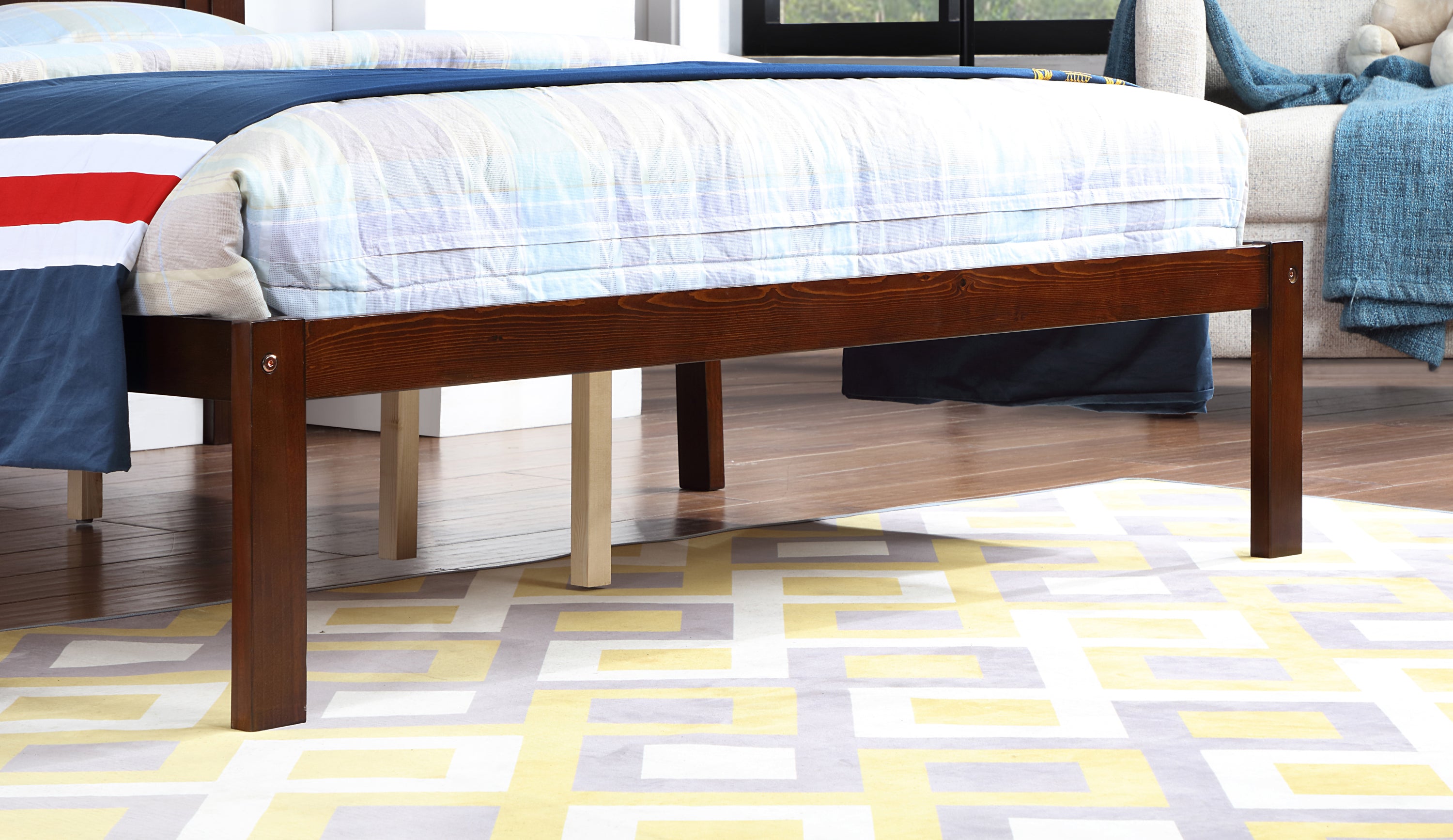 Full Size Bed, Wood Platform Bed Frame with Headboard For Kids, Slatted, Dark Walnut - Atlantic Fine Furniture Melbourne FL