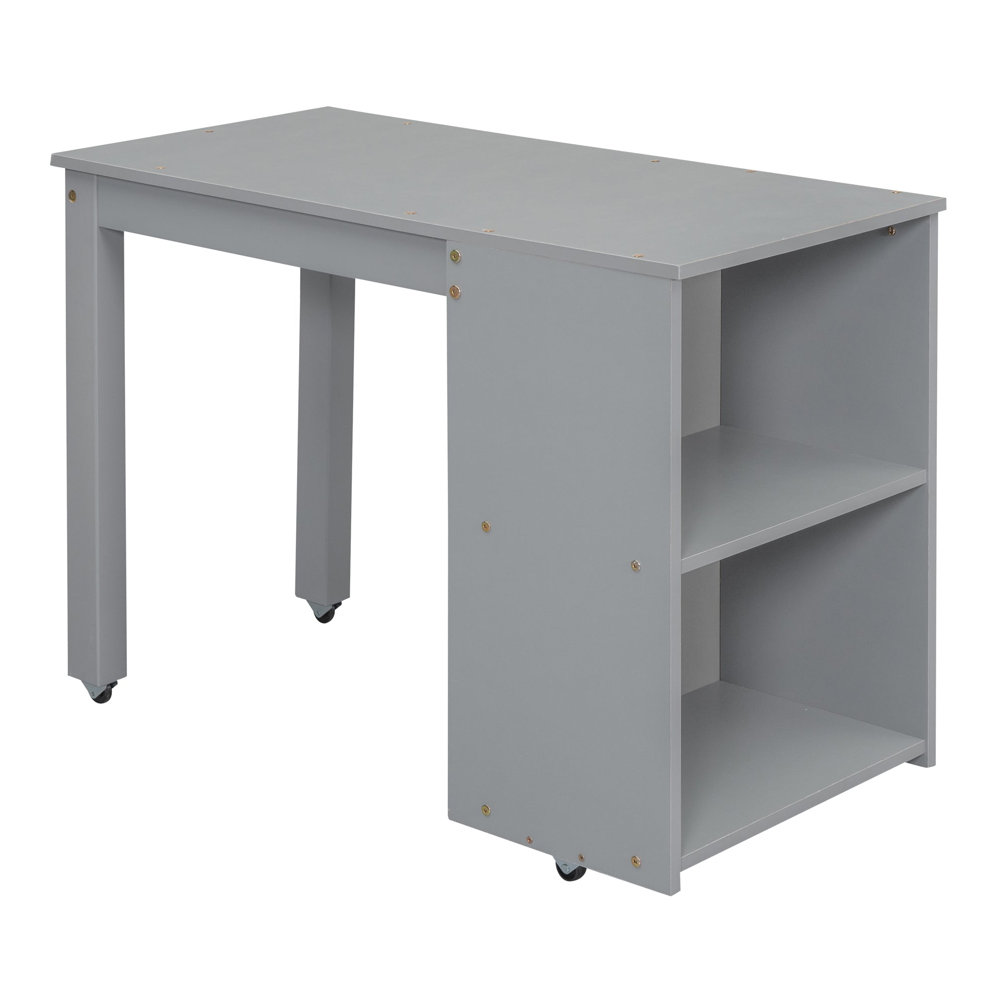 Twin Size Loft Bed with Retractable Writing Desk and 3 Drawers, Wooden Loft Bed with Storage Stairs and Shelves, Gray - Atlantic Fine Furniture Melbourne FL