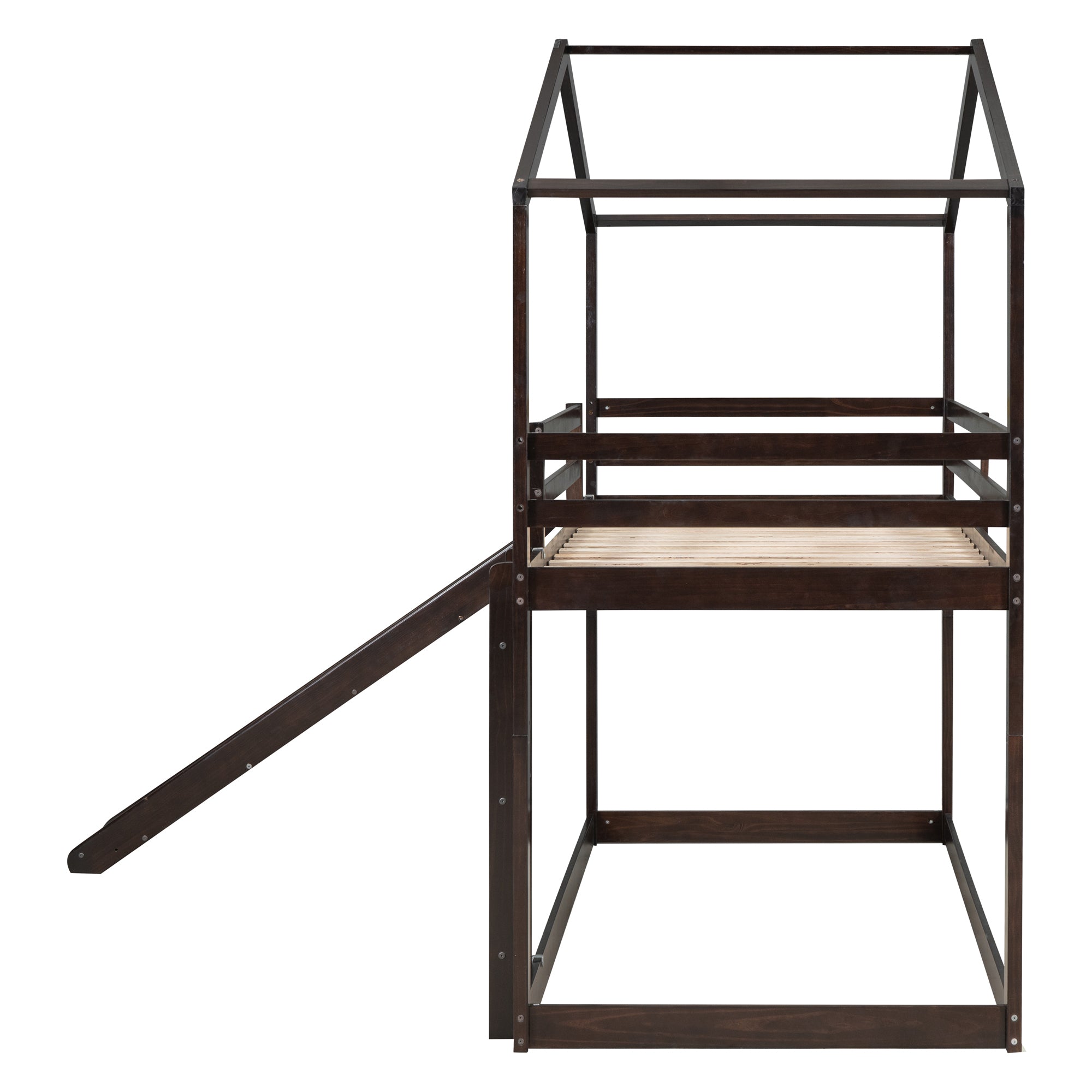Twin Over Twin Bunk Bed with Roof, Slide and Ladder, Espresso - Atlantic Fine Furniture Melbourne FL