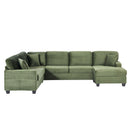 Upholstered U-Shaped Sectional Sofa With Movable Ottoman And Side Storage Pockets