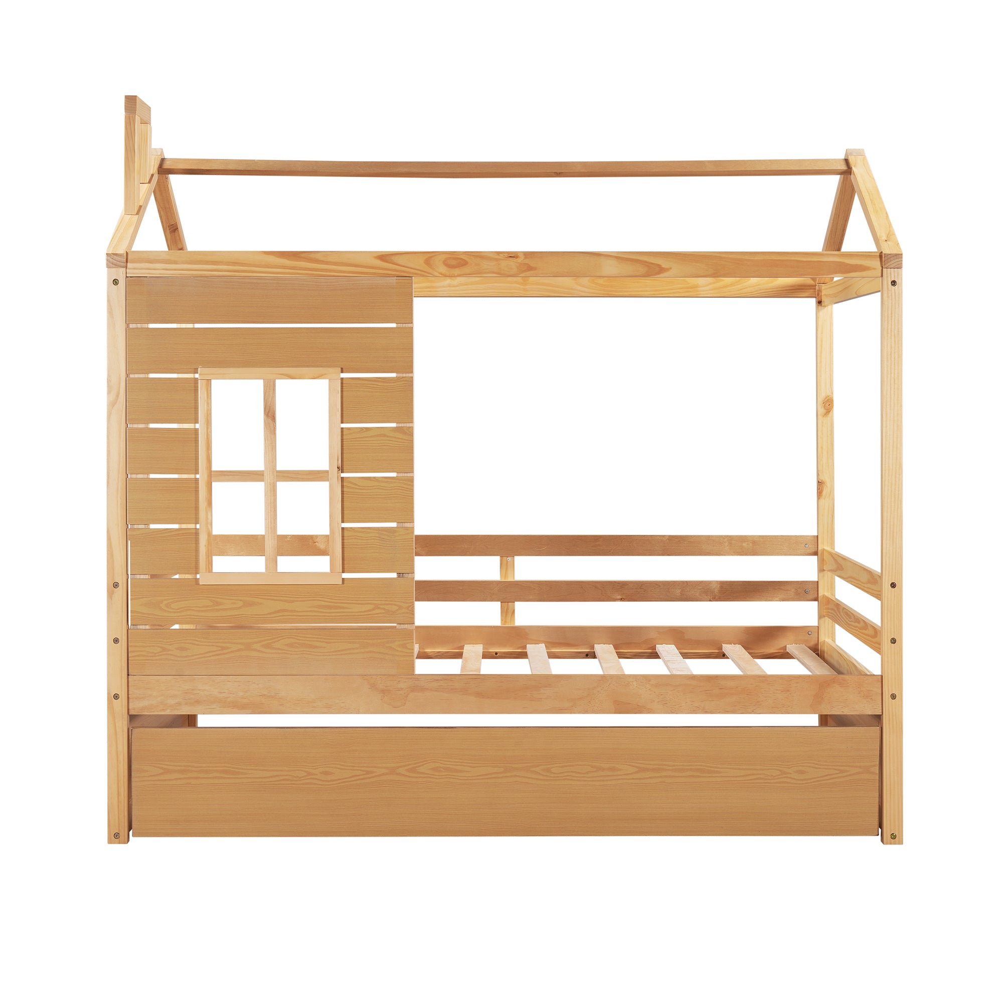 Twin Size House Bed Wood Bed with Twin Size Trundle ( Natural ) - Atlantic Fine Furniture Melbourne FL