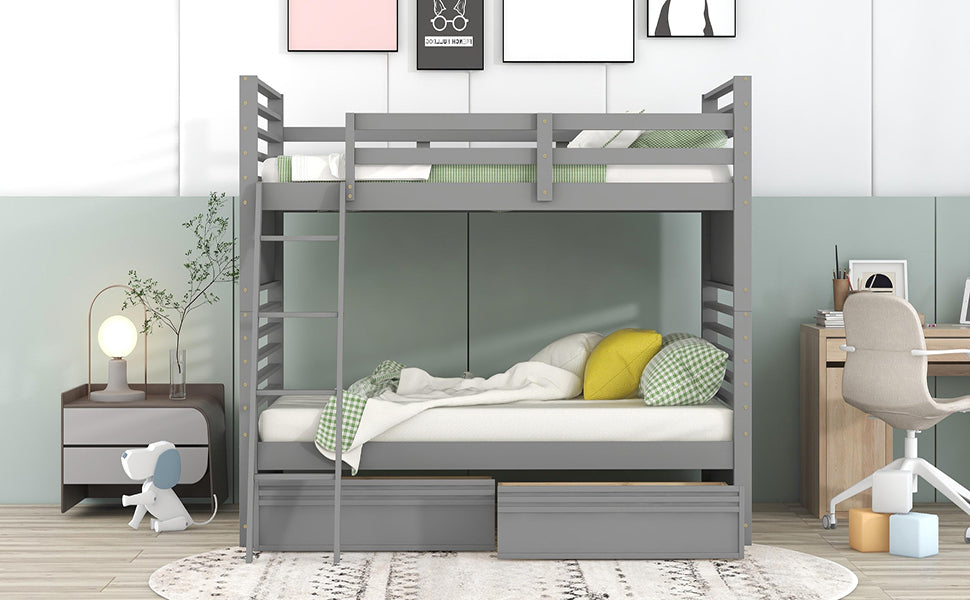 Twin over Twin Wood Bunk Bed with Two Drawers - Gray - Atlantic Fine Furniture Melbourne FL