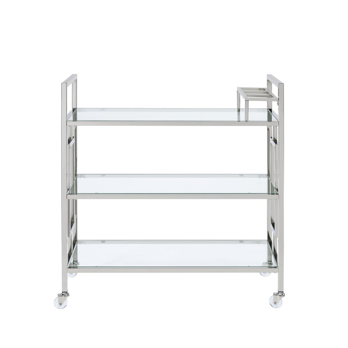 Ezra Serving Bar Cart in Chrome by Elements International, view 2