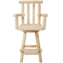 Rustic Bar Stool, Fir Wood Construction, Wide Armrest
