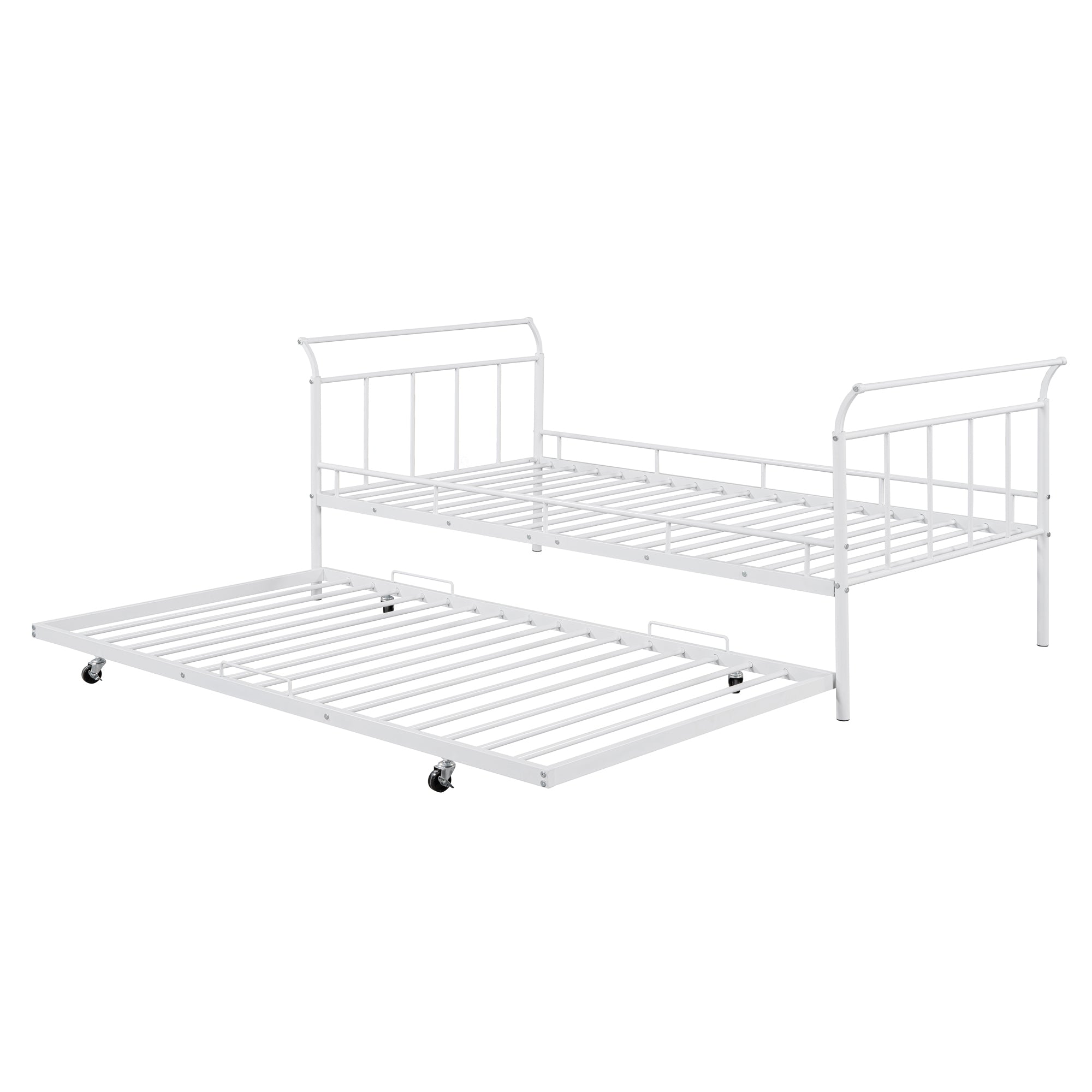 Twin Size Metal Daybed with Curved Handle Design and Twin Size Trundle, White - Atlantic Fine Furniture Melbourne FL