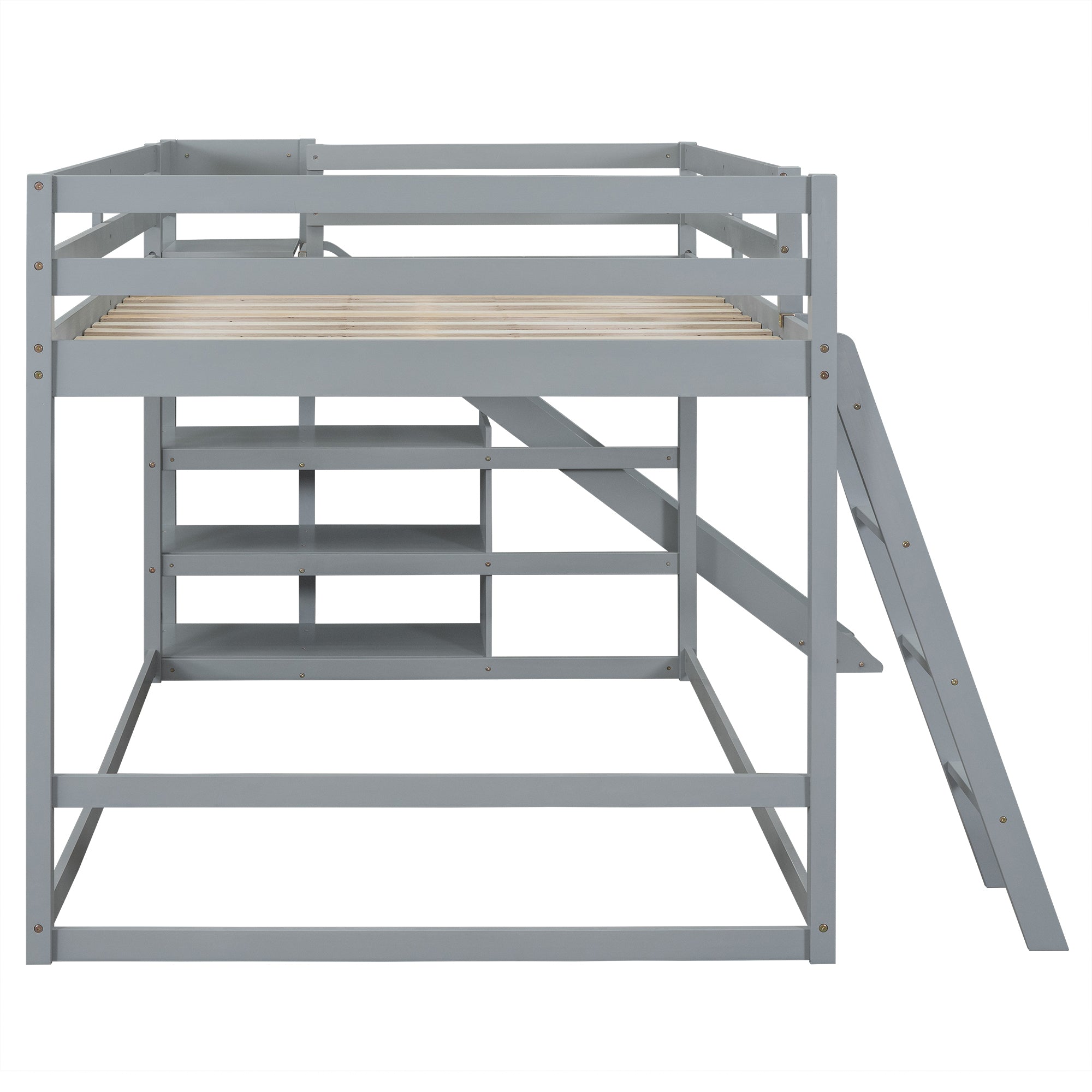 Full over Full Bunk Bed with Ladder, Slide and Shelves, Gray - Atlantic Fine Furniture Melbourne FL