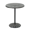 Elegant Cast Aluminum Round Bar Table With Romantic Filigree Design - Copper
