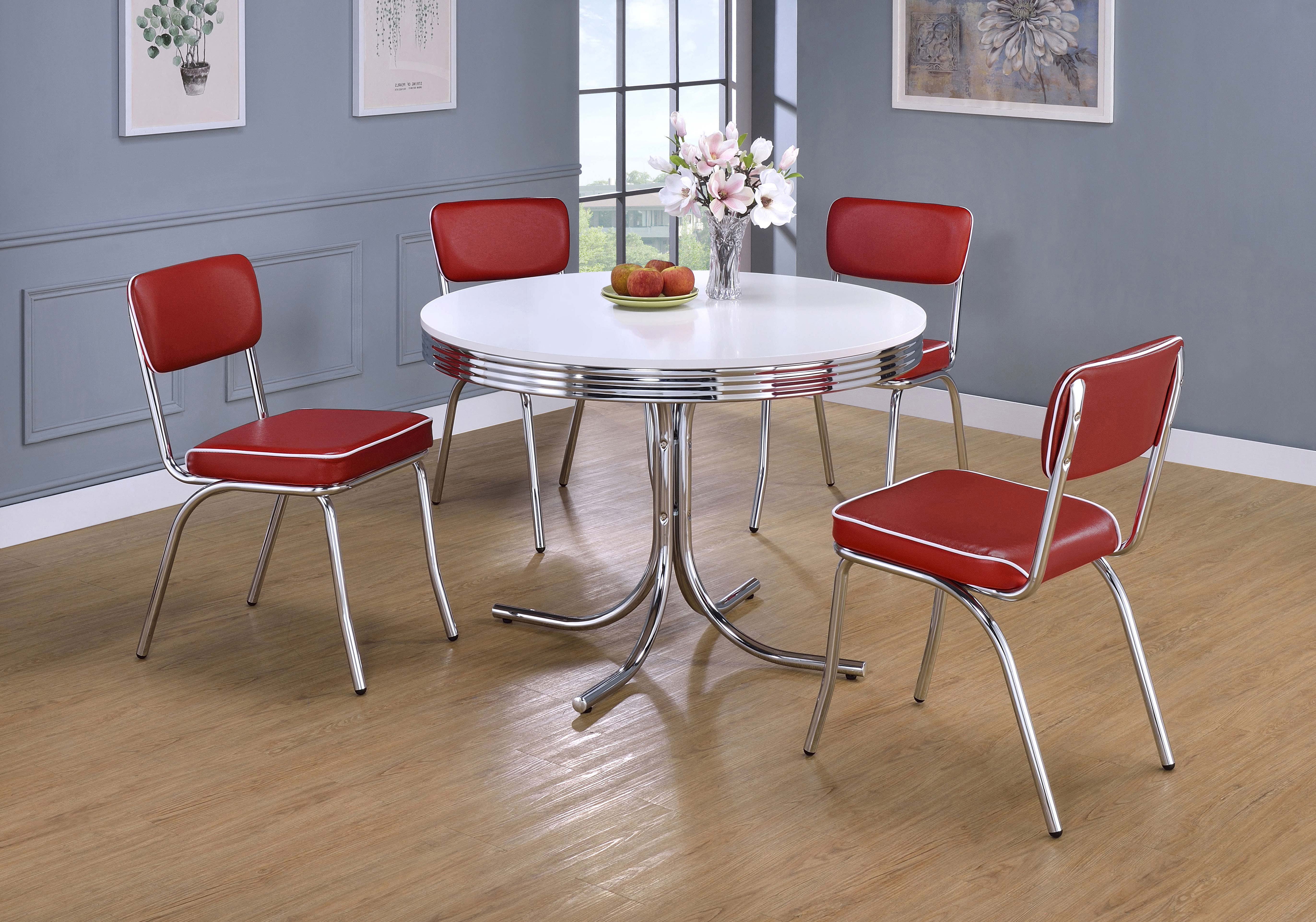 Retro 5-piece Round Dining Table Set White and Red — view 1