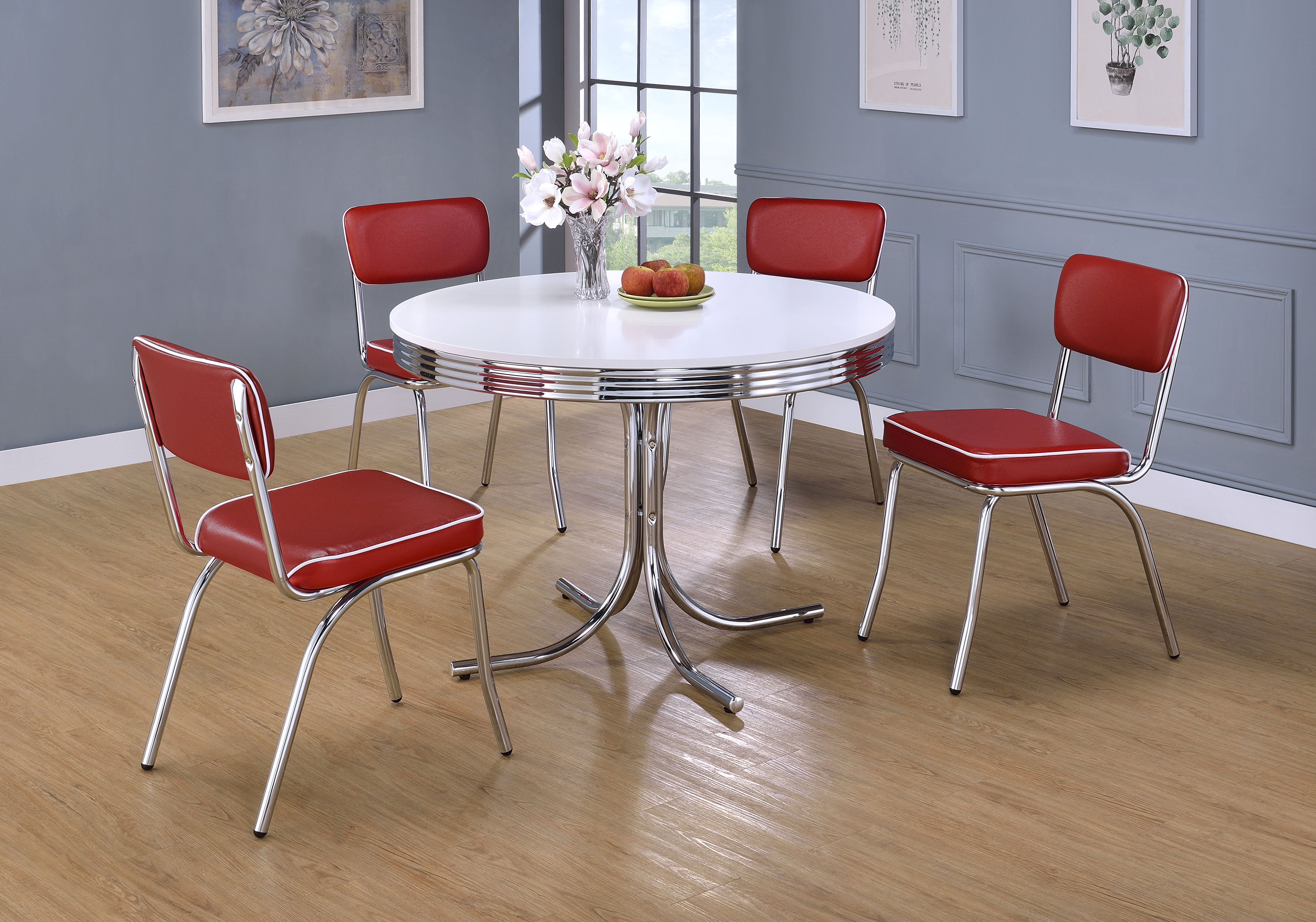Retro Round 42-inch Wood Top Dining Table White and Chrome — view 7