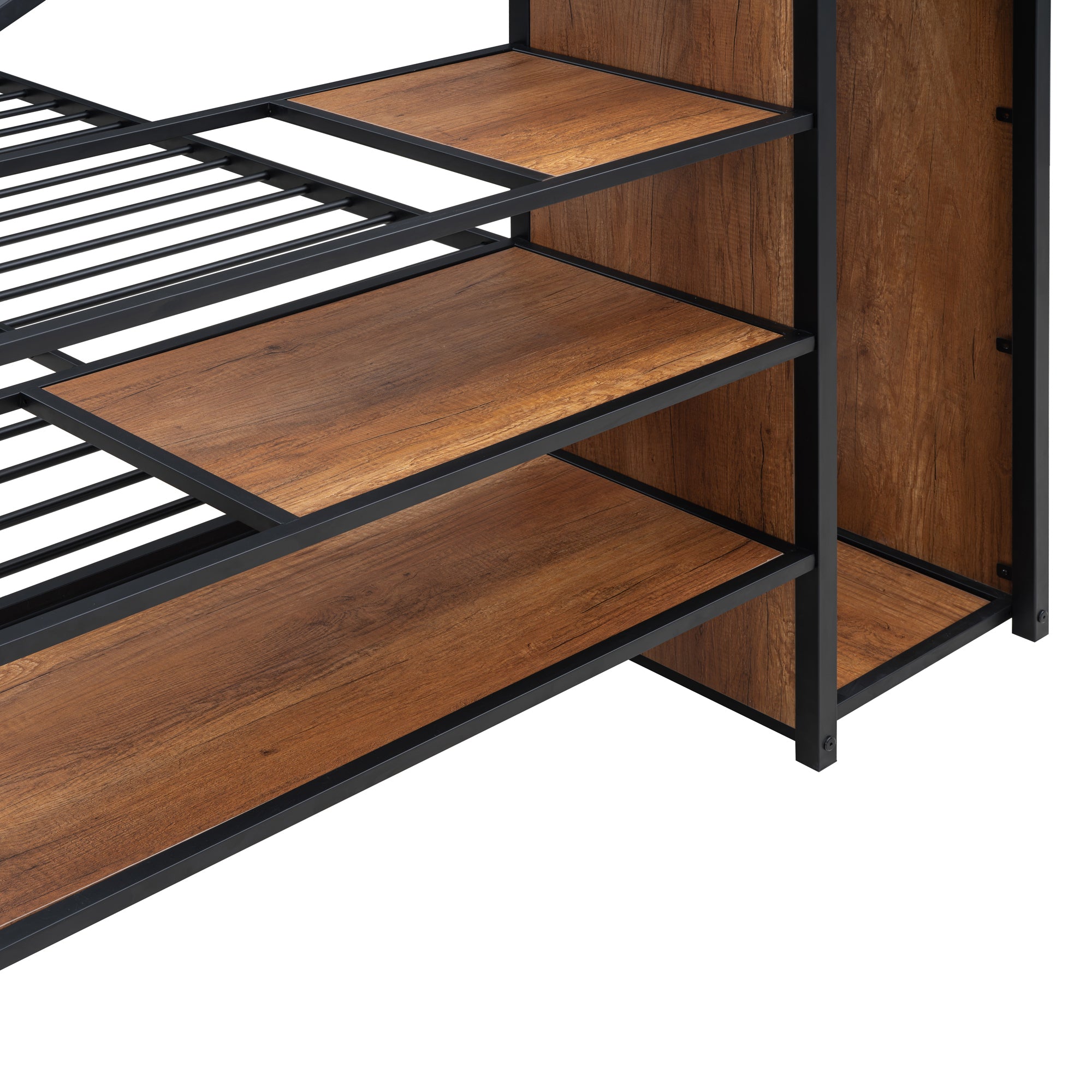 Full Over Full Metal Bunk Bed with Lateral Storage Ladder and Wardrobe, Black - Atlantic Fine Furniture Melbourne FL