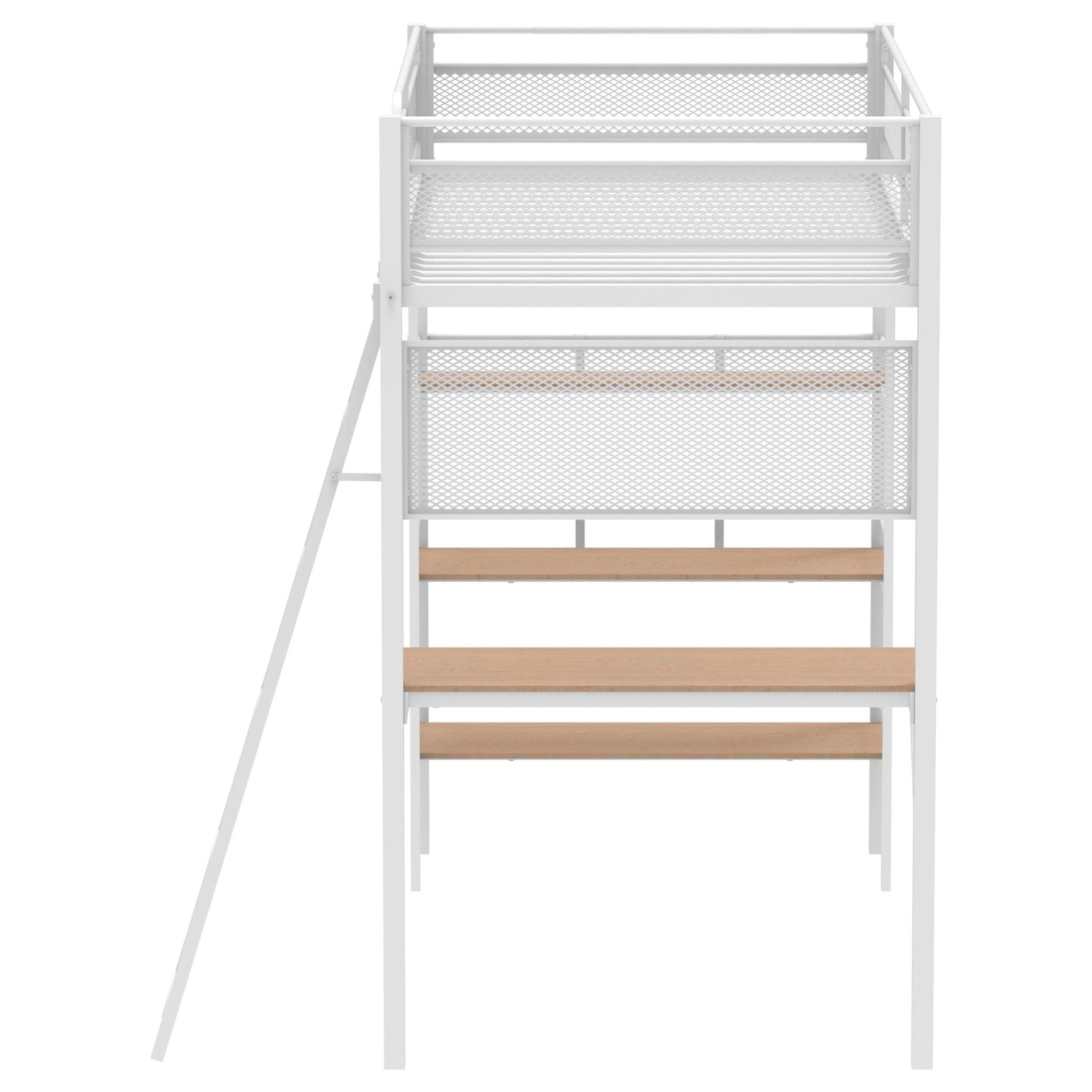 Campus 3-shelf Metal Twin Workstation Loft Bed Matte White