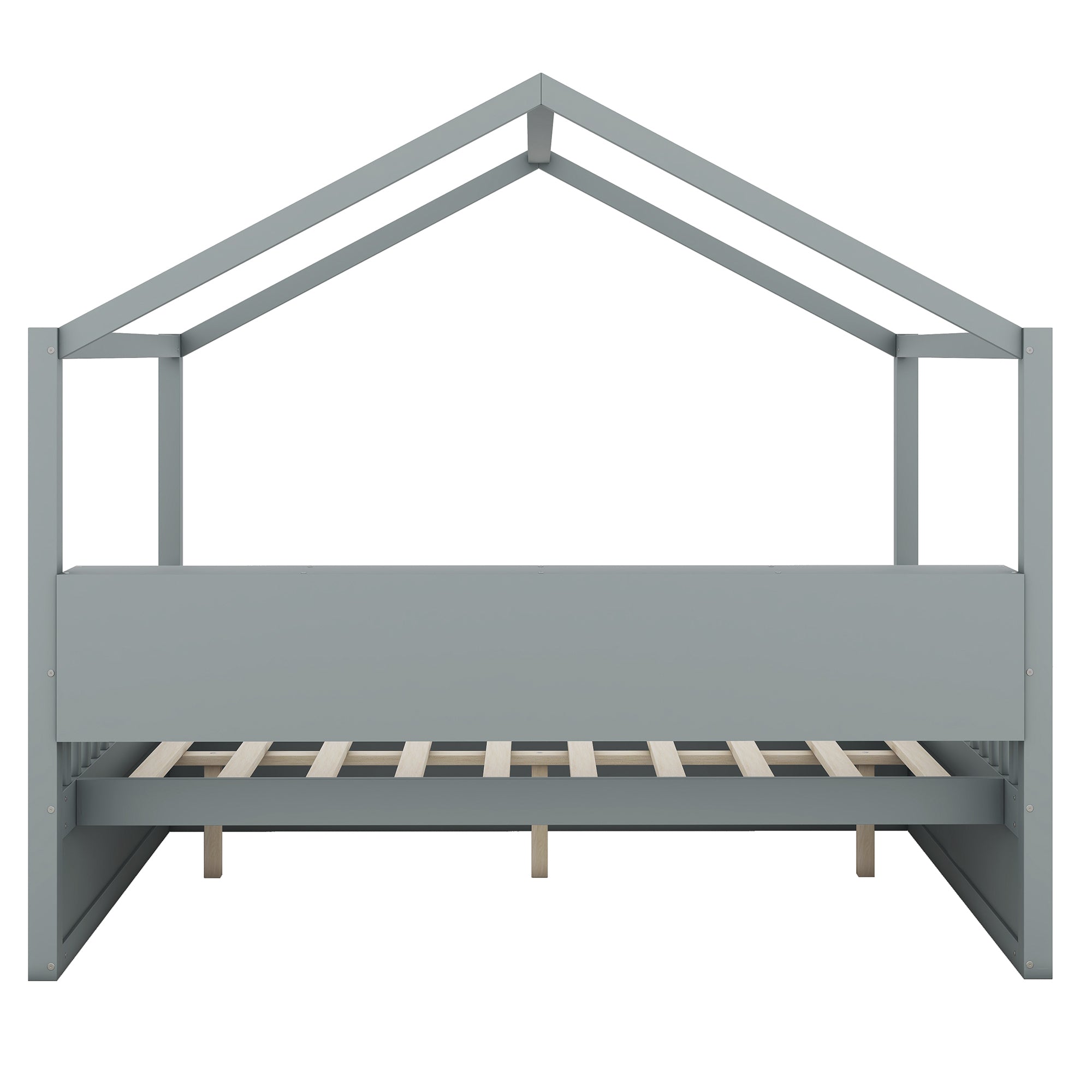 Full Size Wooden House Bed with Shelves and a Mini-cabinet, Gray - Atlantic Fine Furniture Melbourne FL