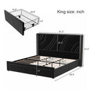 Modern Upholstered LED Bed Frame With Storage Drawers, Wingback Headboard, RGB Light