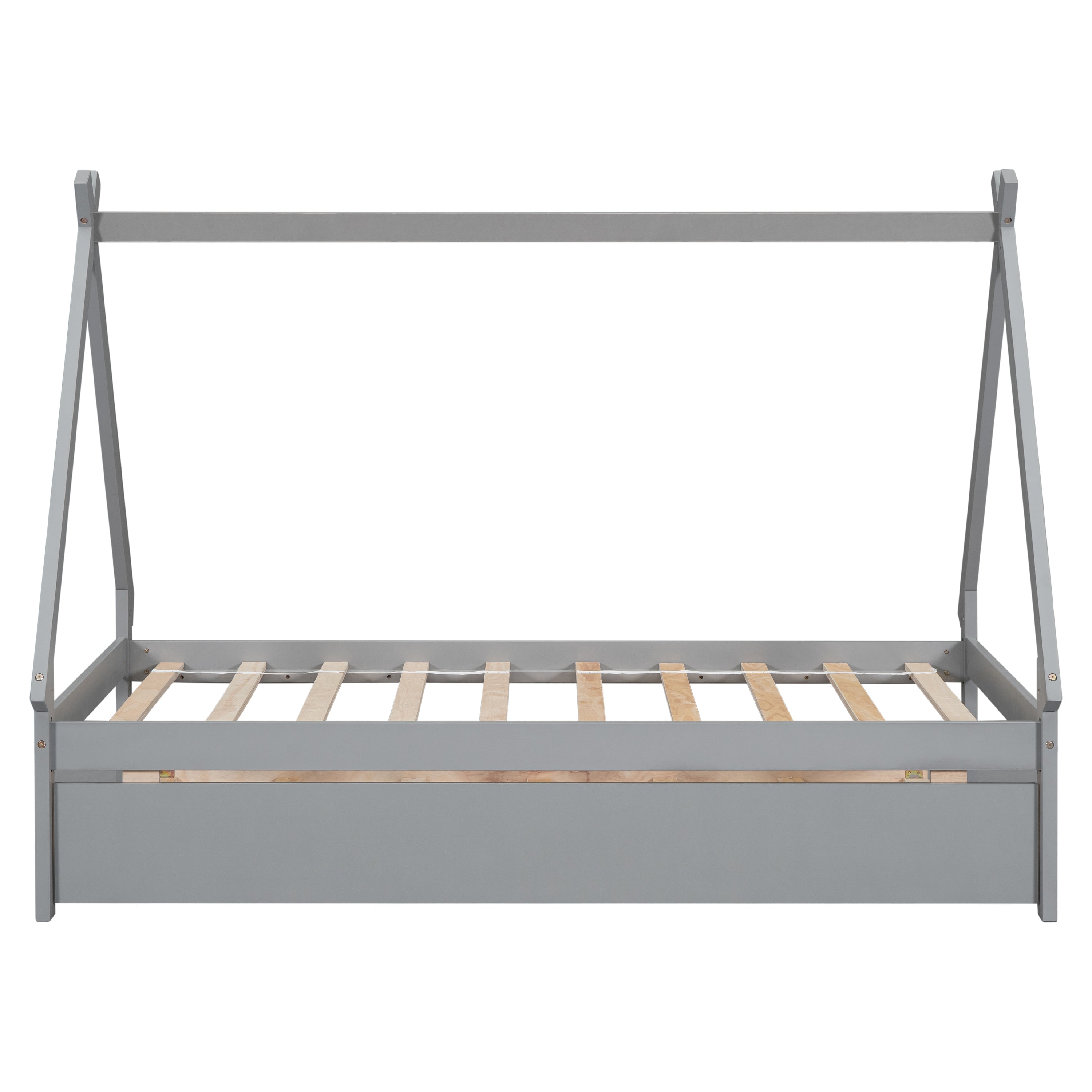 Twin size Tent Floor Bed, Teepee Bed, with Trundle,Grey