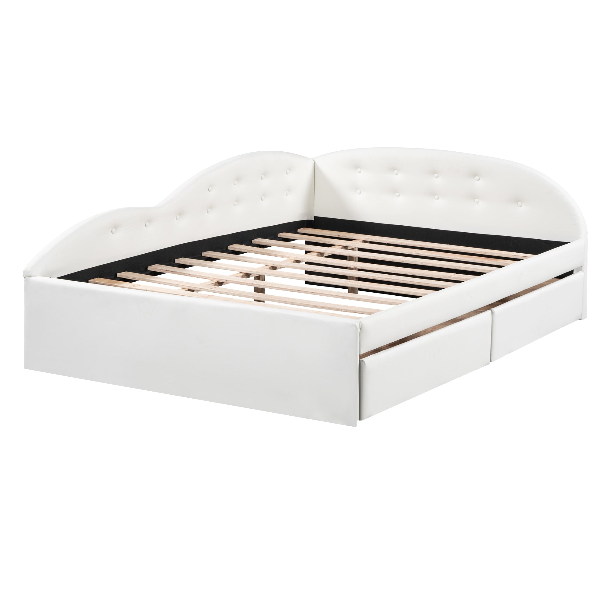 Full Size PU Upholstered Tufted Daybed with Two Drawers and Cloud Shaped Guardrail, White - Atlantic Fine Furniture Melbourne FL