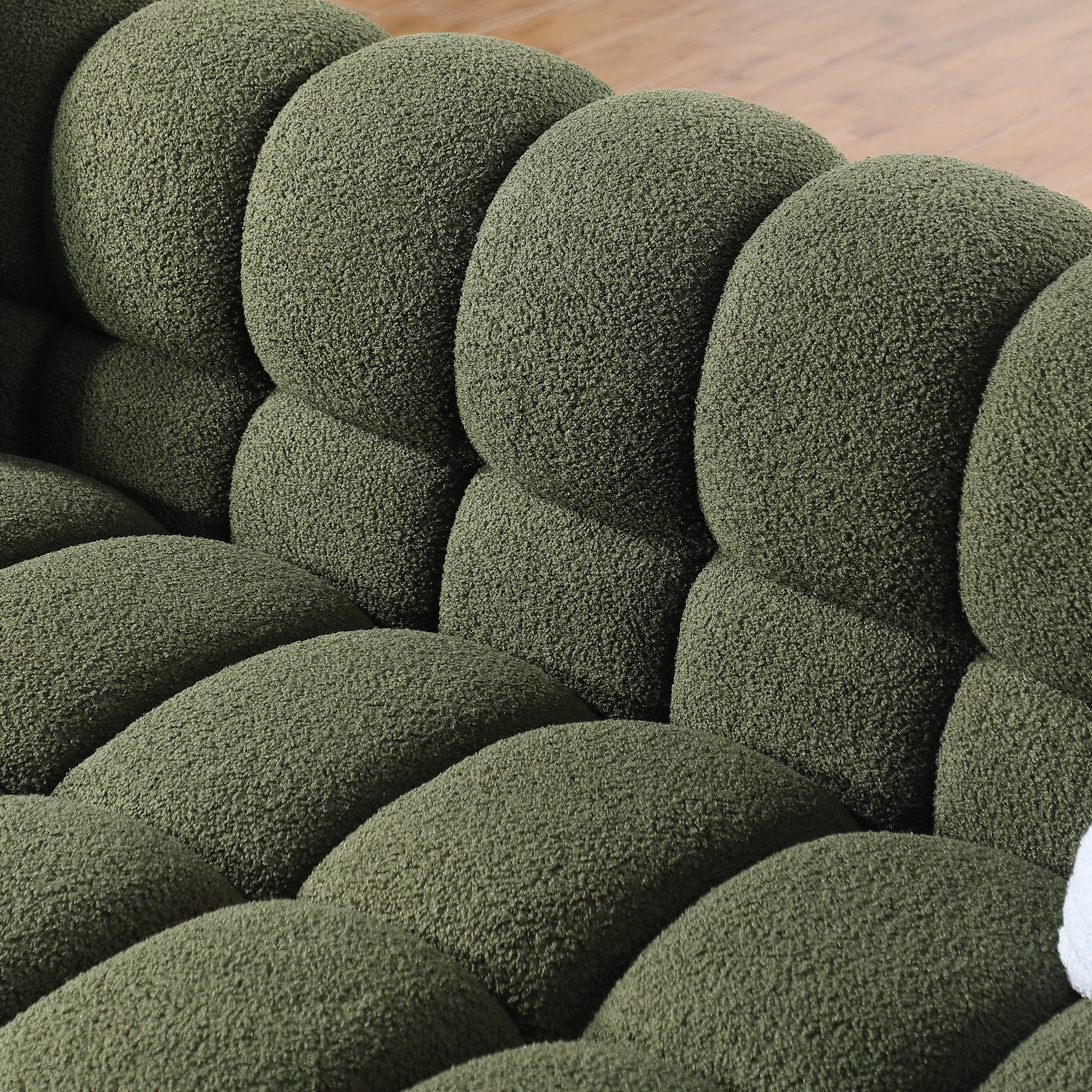 84.3 length ,35.83" deepth ,human body structure for USA people, marshmallow sofa,boucle sofa ,3 seater, OLIVE GREEN BOUCLE