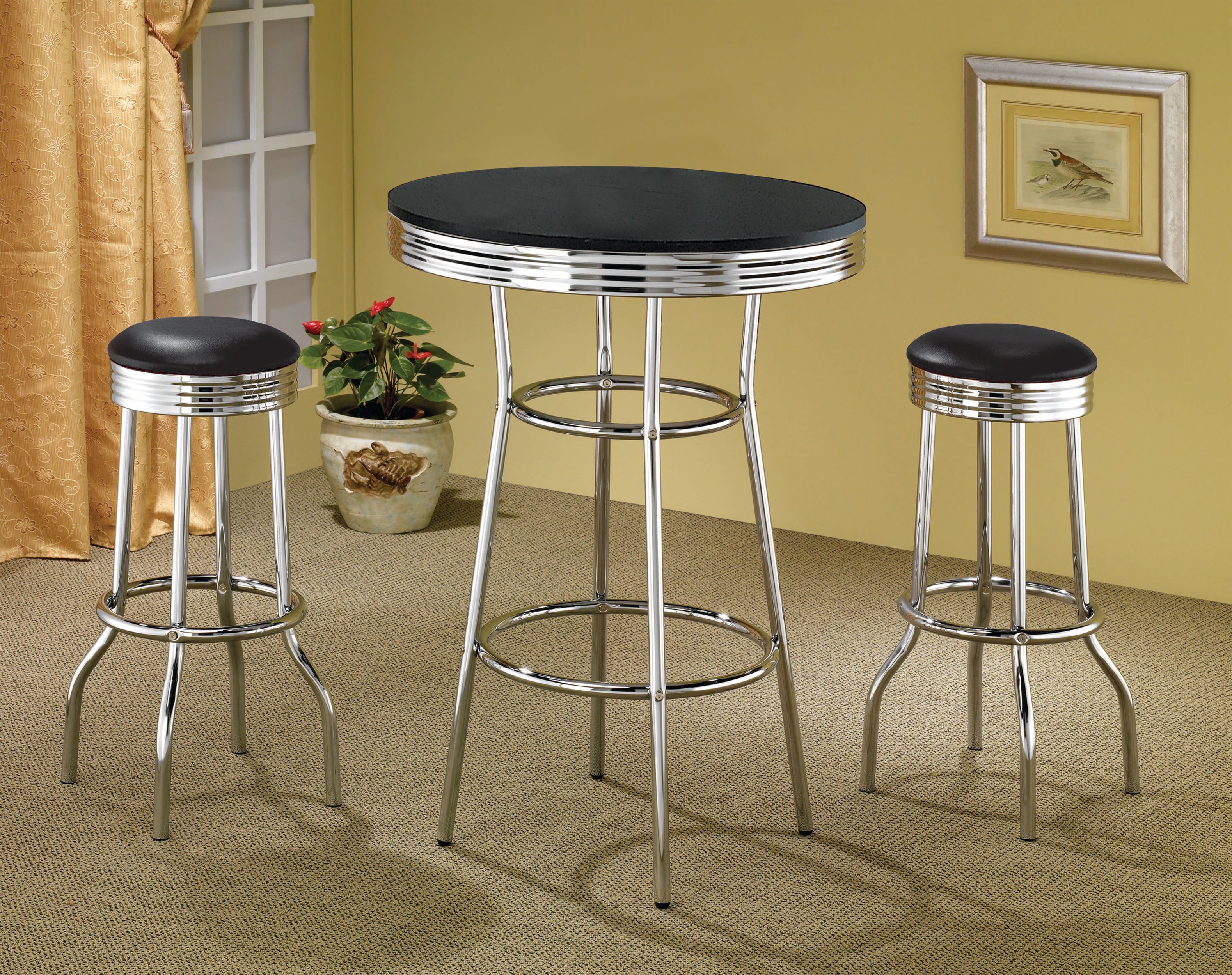 Retro 3-piece Round 1950s Bistro Pub Bar Table Set Black — view 1