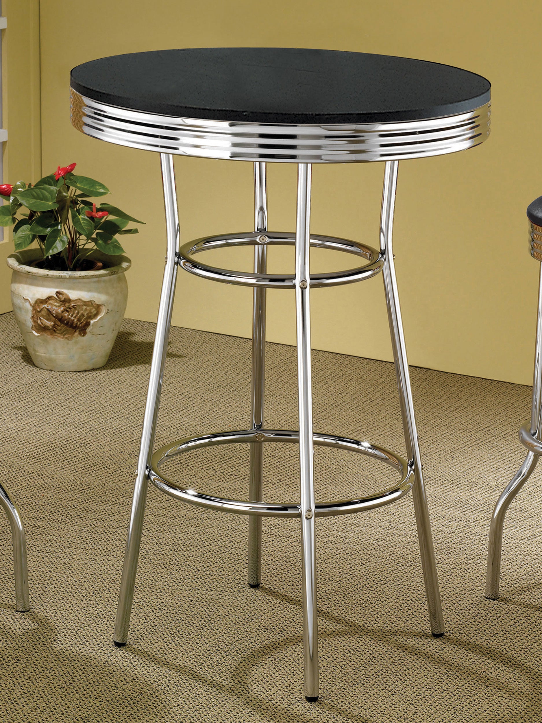 Retro Round 30-inch 1950's Bistro Pub Height Bar Table Black — view 2