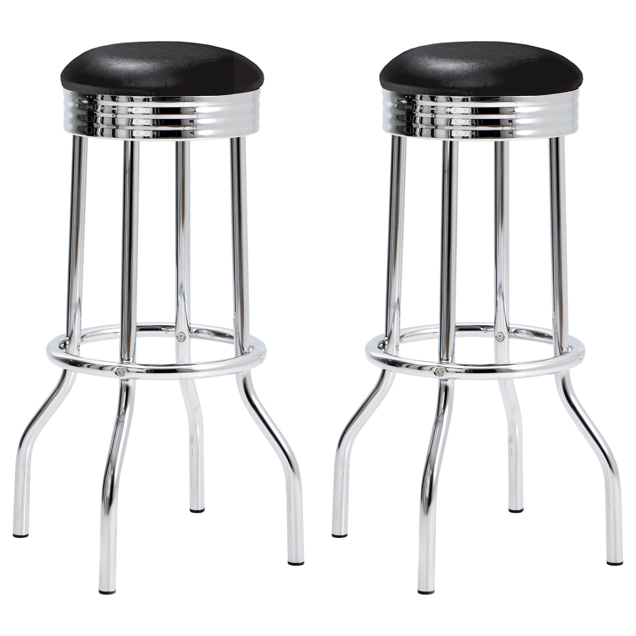 Retro Upholstered Metal Swivel Bar Stool Black (Set of 2) — view 1