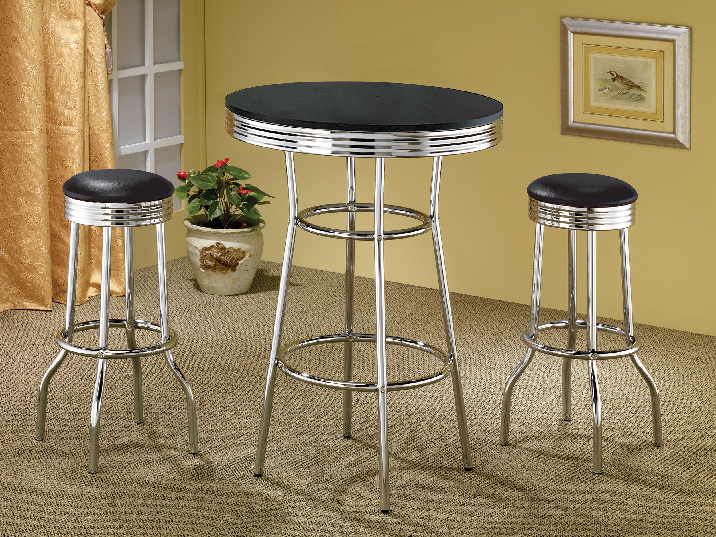 Retro Upholstered Metal Swivel Bar Stool Black (Set of 2) — view 6