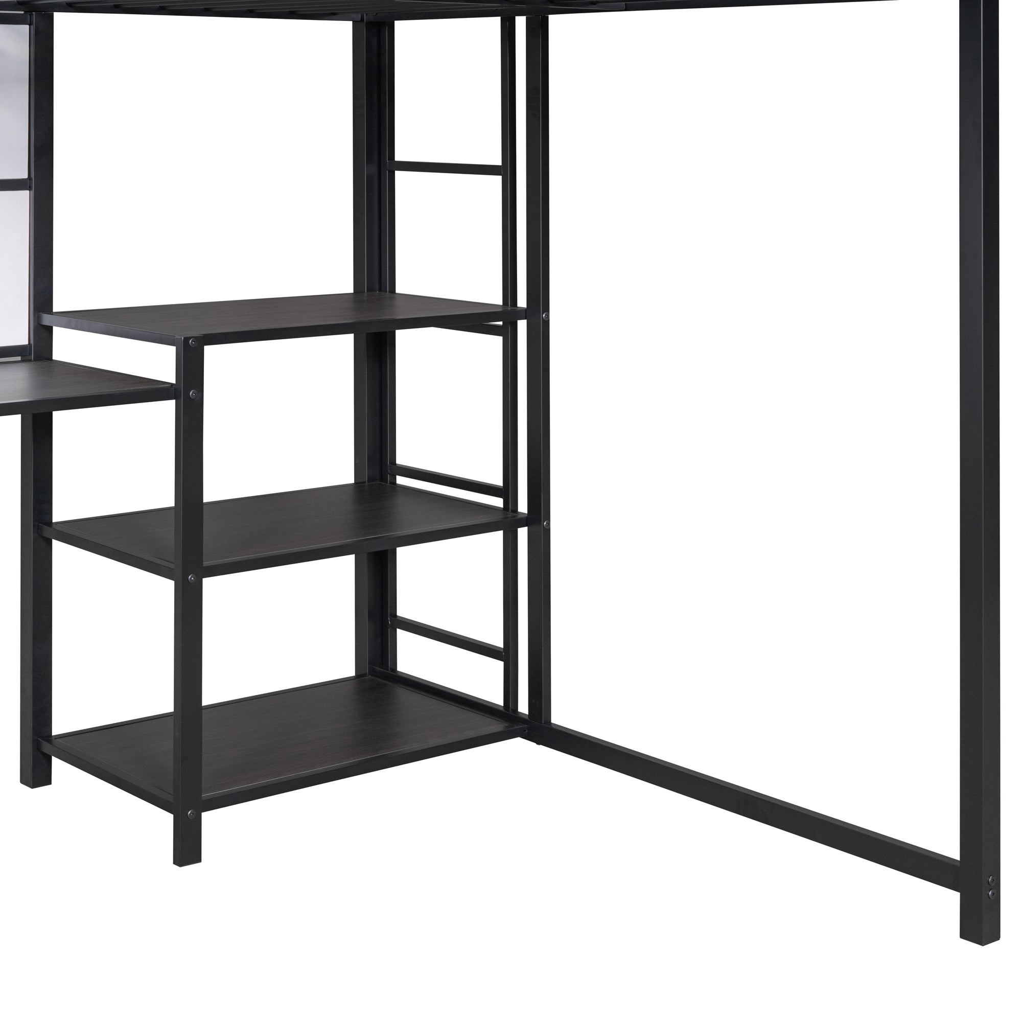 Full Size Loft Bed with Desk and Whiteboard, Metal Loft Bed with 3 Shelves and Ladder, Black - Atlantic Fine Furniture Melbourne FL