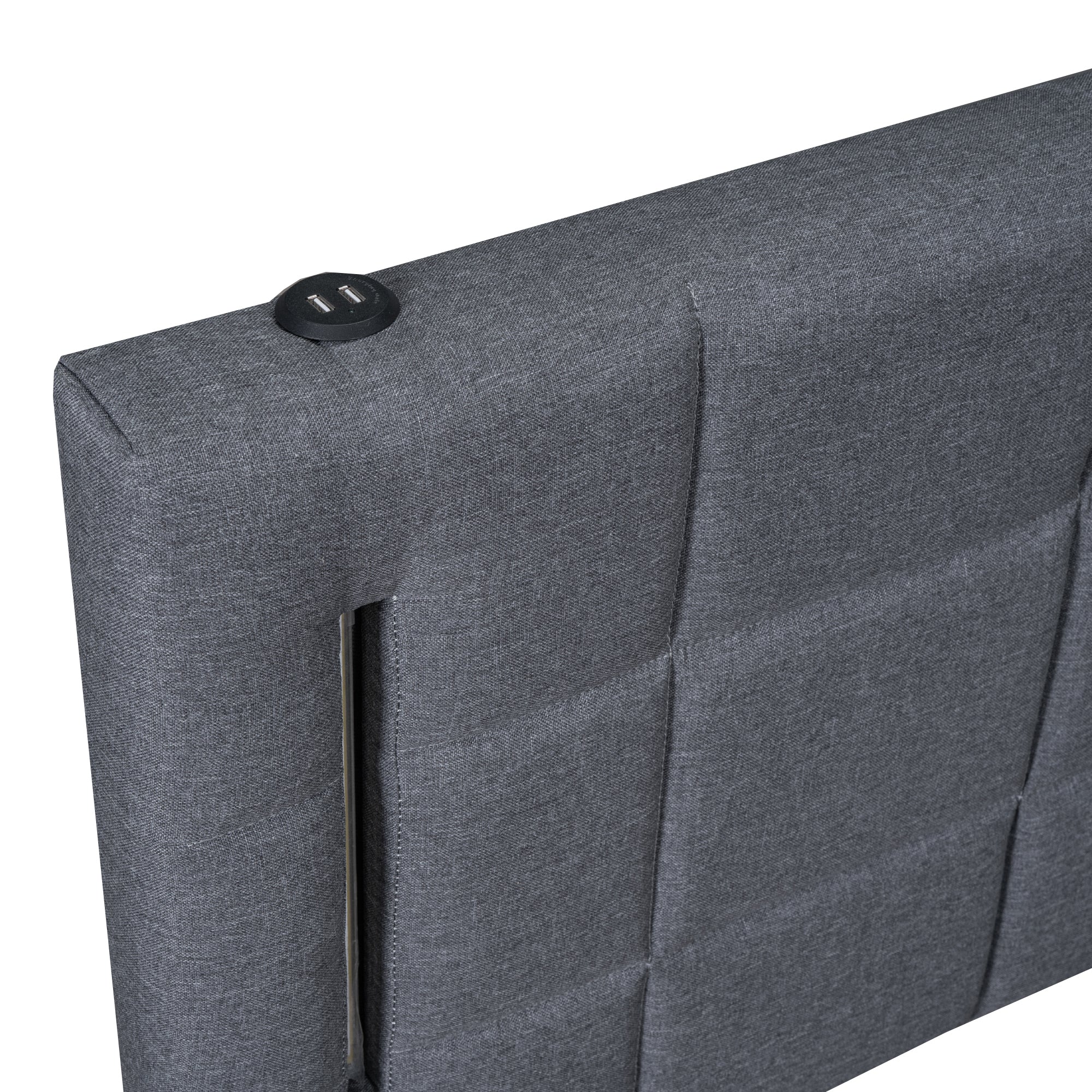 Queen Size Upholstered Bed with Hydraulic Storage System and LED Light, Gray - Atlantic Fine Furniture Melbourne FL