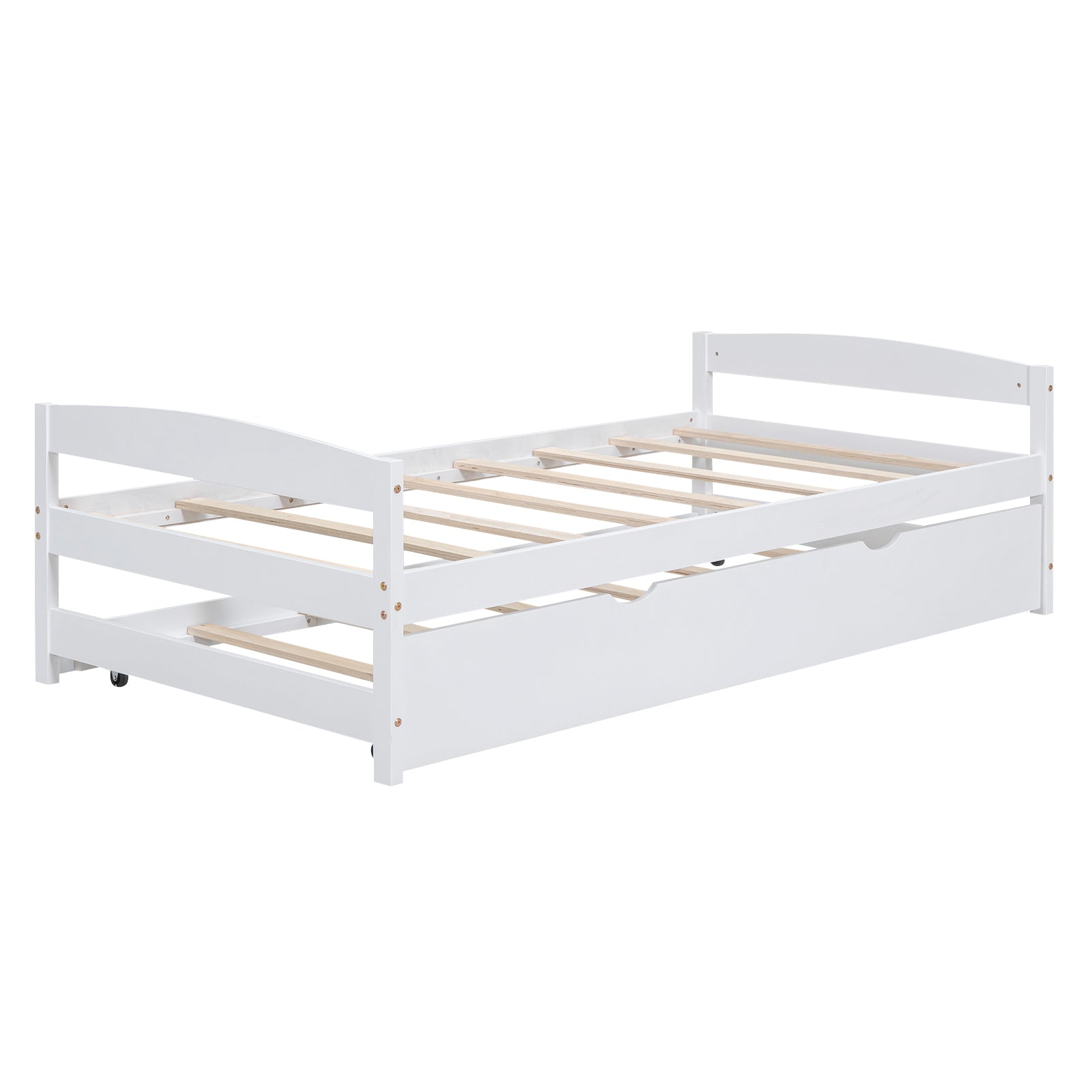Twin Size Platform Bed with Twin Size Trundle, White - Atlantic Fine Furniture Melbourne FL