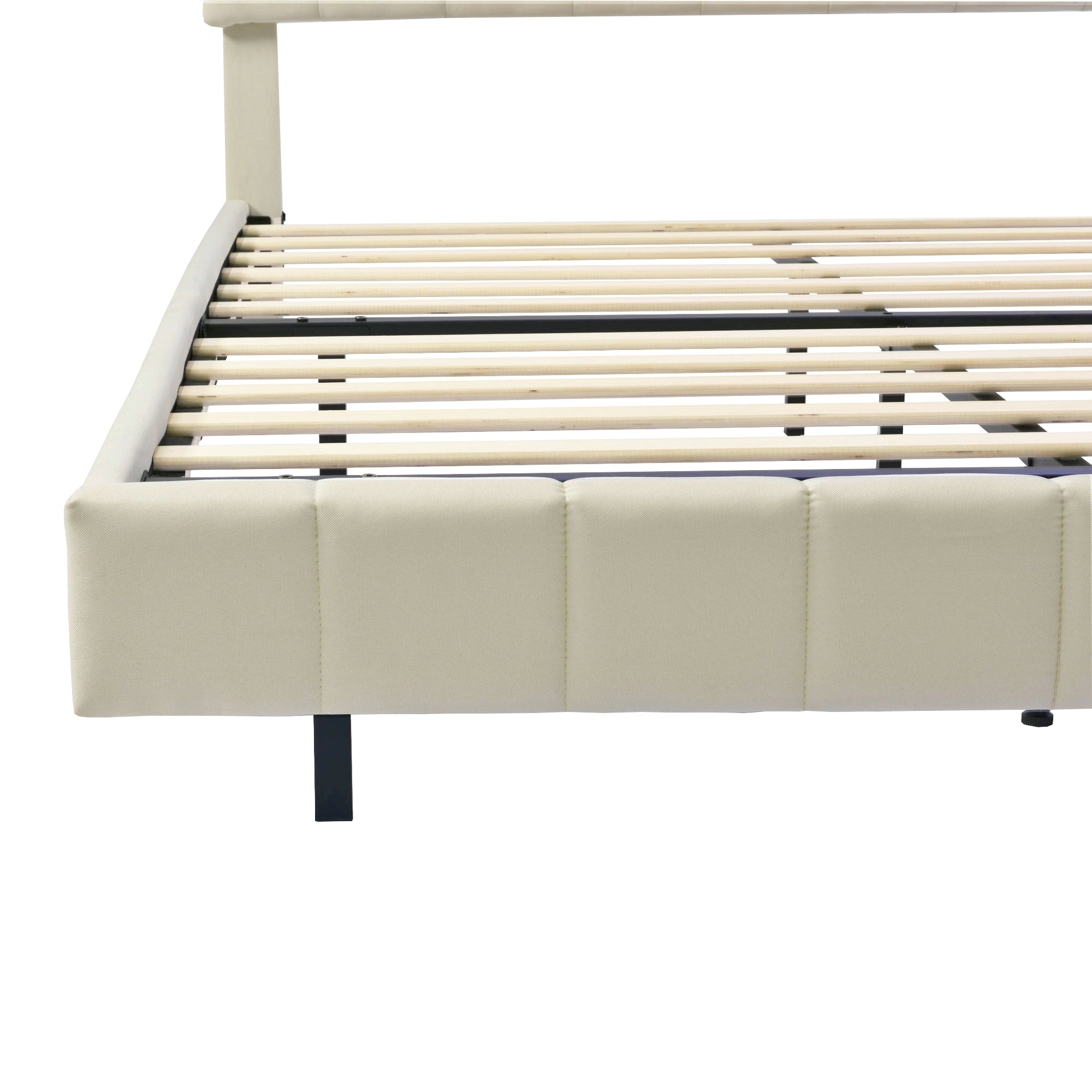 Queen Size Floating Bed Frame with LED Lights and USB Charging,Modern Upholstered Platform LED Bed Frame,Beige - Atlantic Fine Furniture Melbourne FL