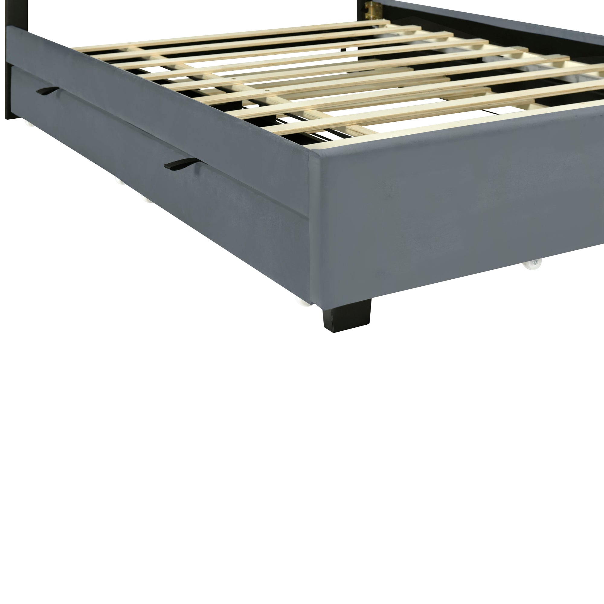 Full Size Velvet Storage Platform Bed, with 2 Big Drawers, T Size Trundle and LED Light, Gray - Atlantic Fine Furniture Melbourne FL