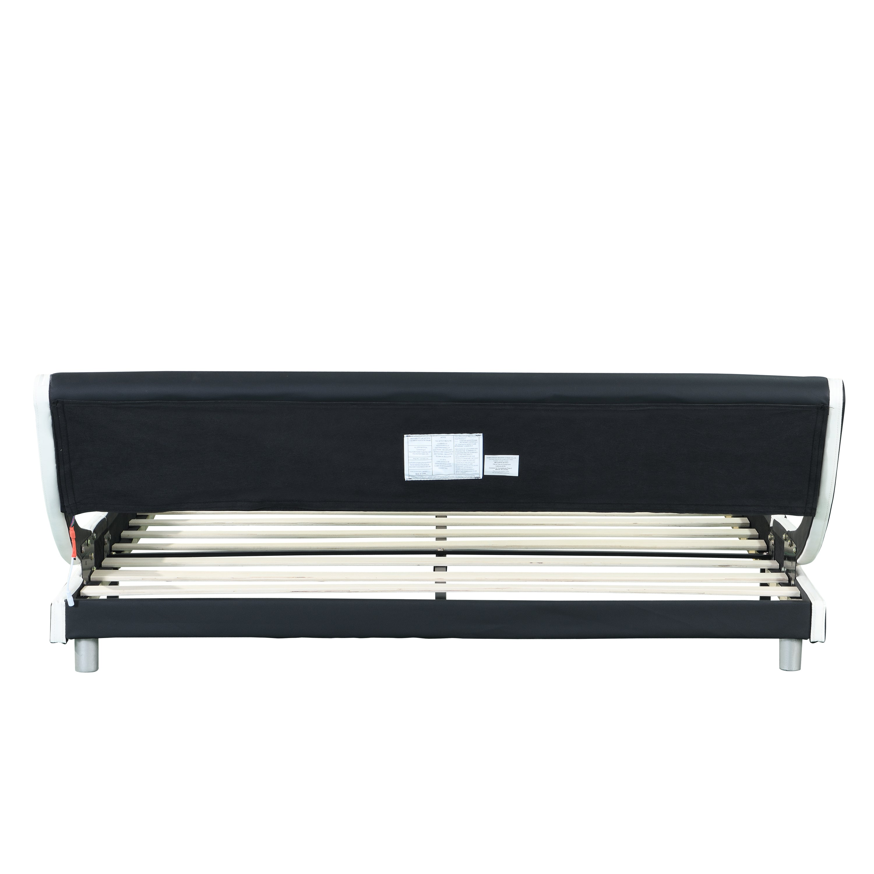 Faux Leather Upholstered Platform Bed Frame with led lighting , Curve Design, Wood Slat Support, No Box Spring Needed, Easy Assemble, Queen Size, Black and White - Atlantic Fine Furniture Melbourne FL