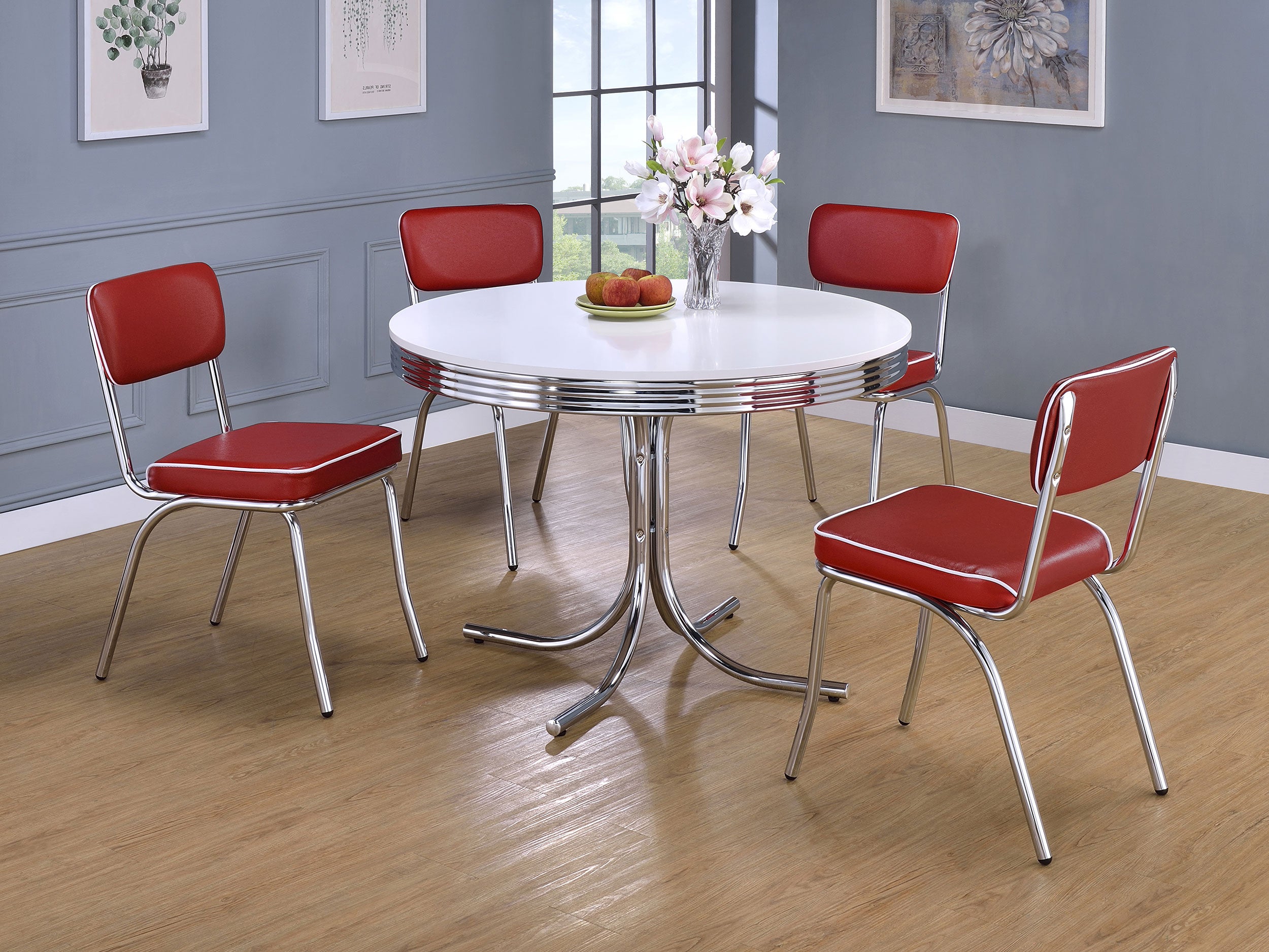 Retro Upholstered Dining Side Chair Red (Set of 2) — view 14