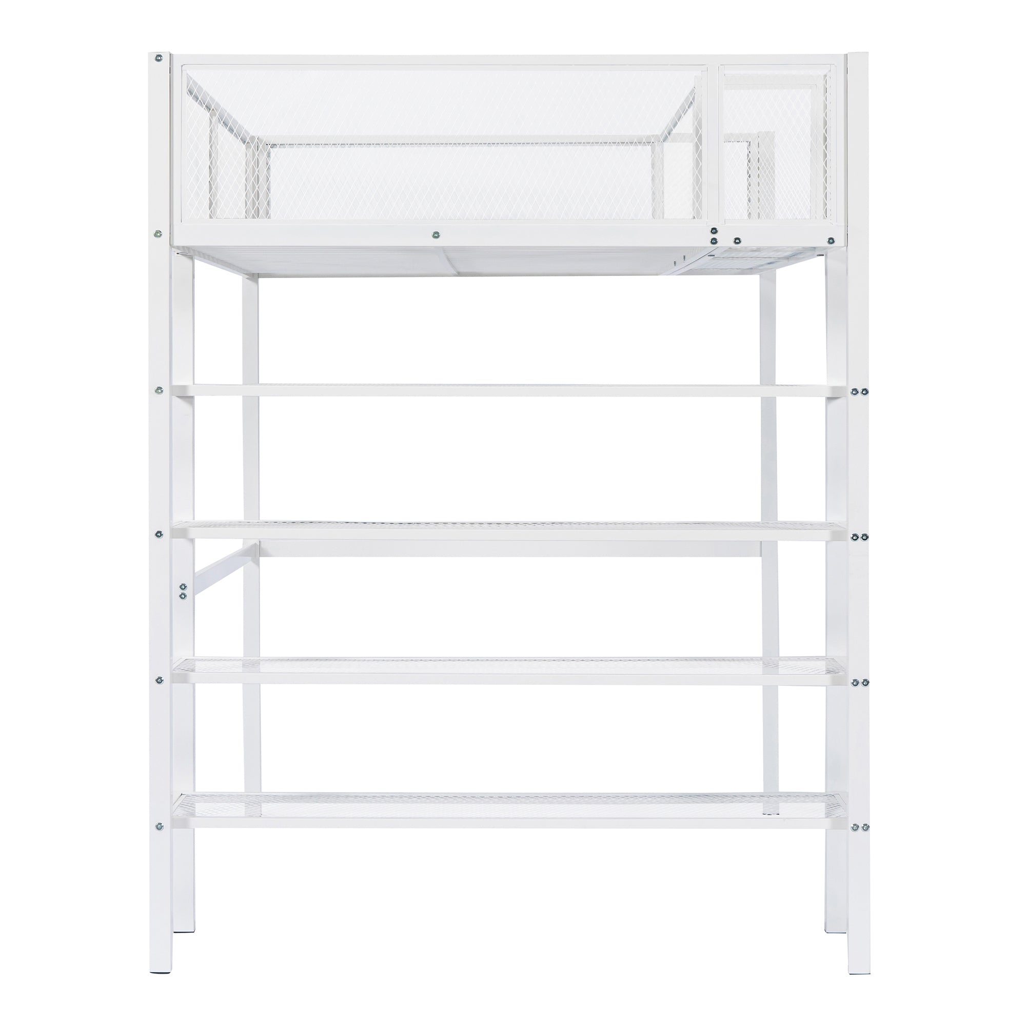 Twin Size Metal Loft Bed with 4-Tier Shelves and Storage, White - Atlantic Fine Furniture Melbourne FL