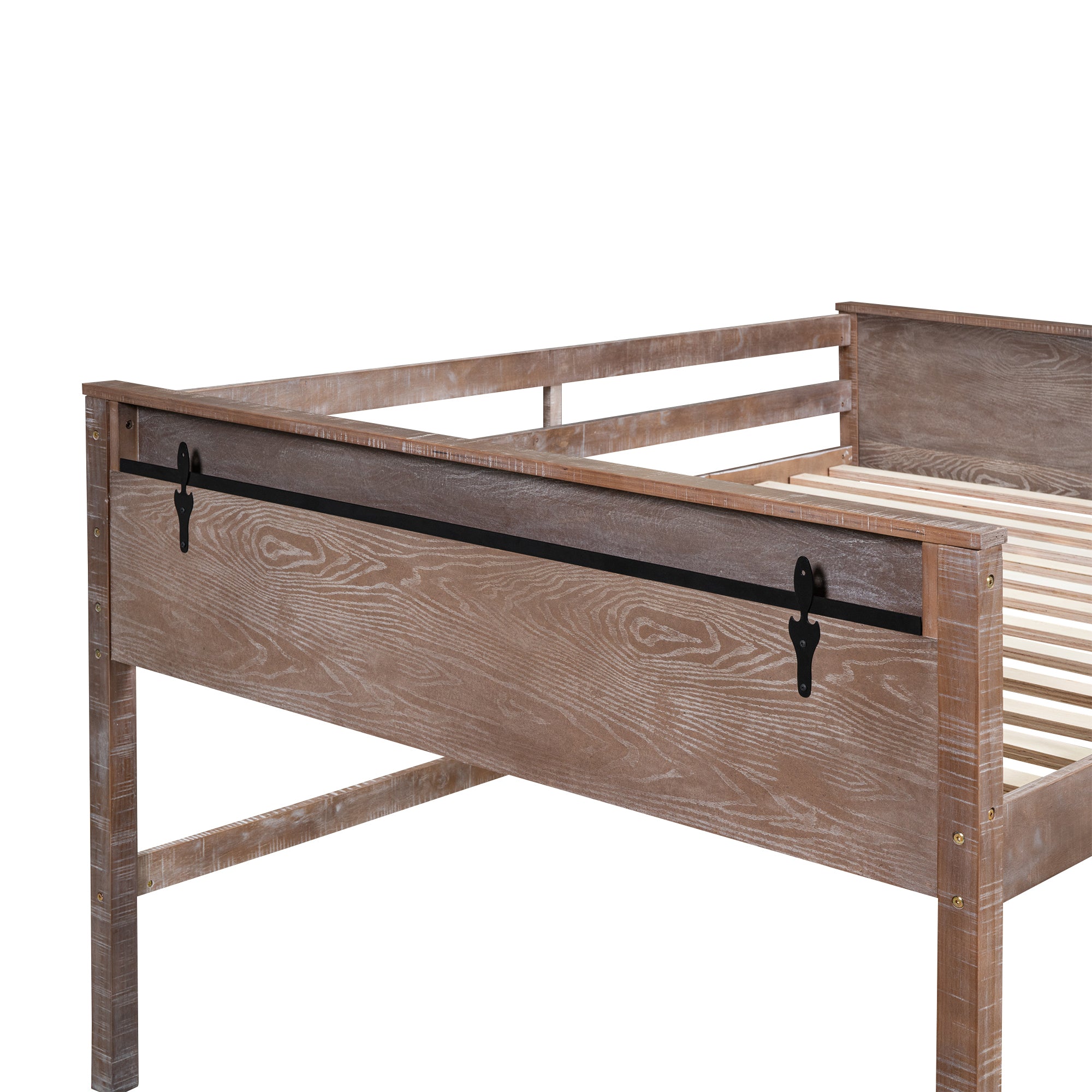 Wood Twin Size Loft Bed with Hanging Clothes Racks, White Rustic Natural - Atlantic Fine Furniture Melbourne FL