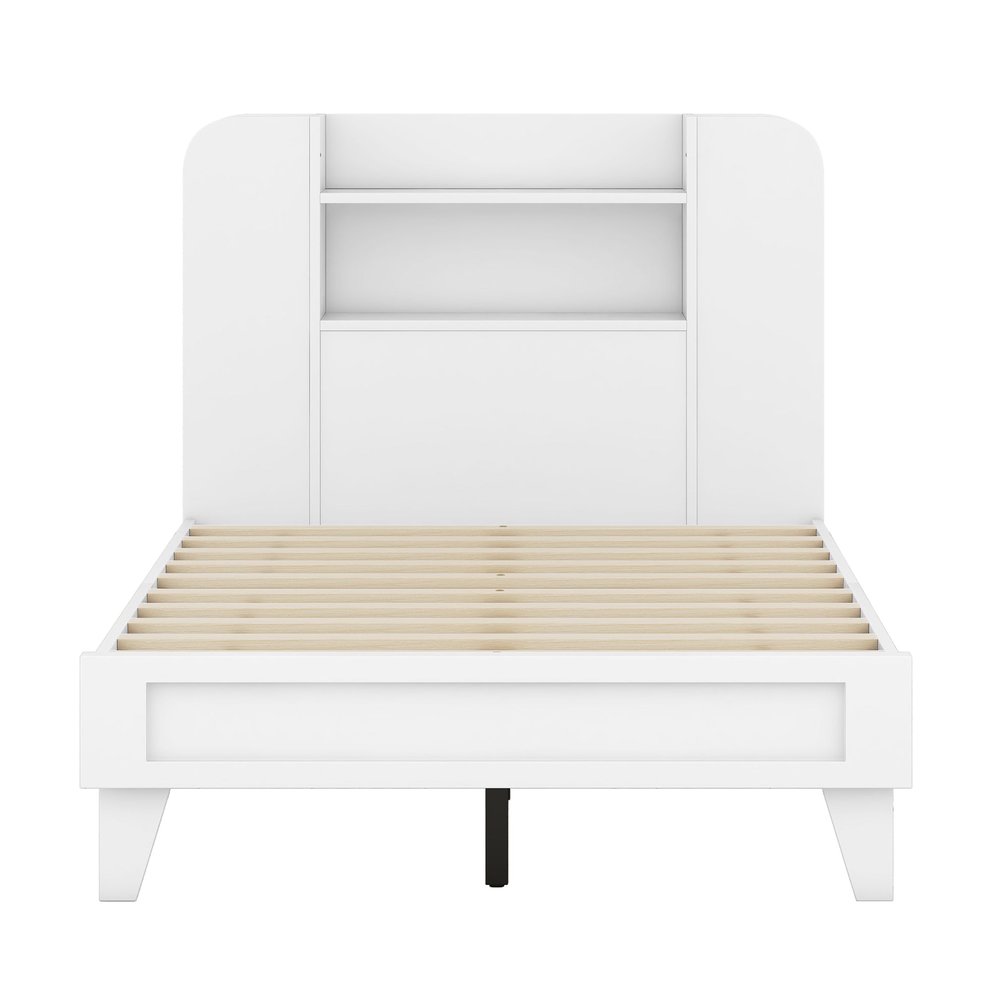 Twin Size Platform Bed with Storage Headboard,Multiple Storage Shelves on Both Sides,White - Atlantic Fine Furniture Melbourne FL